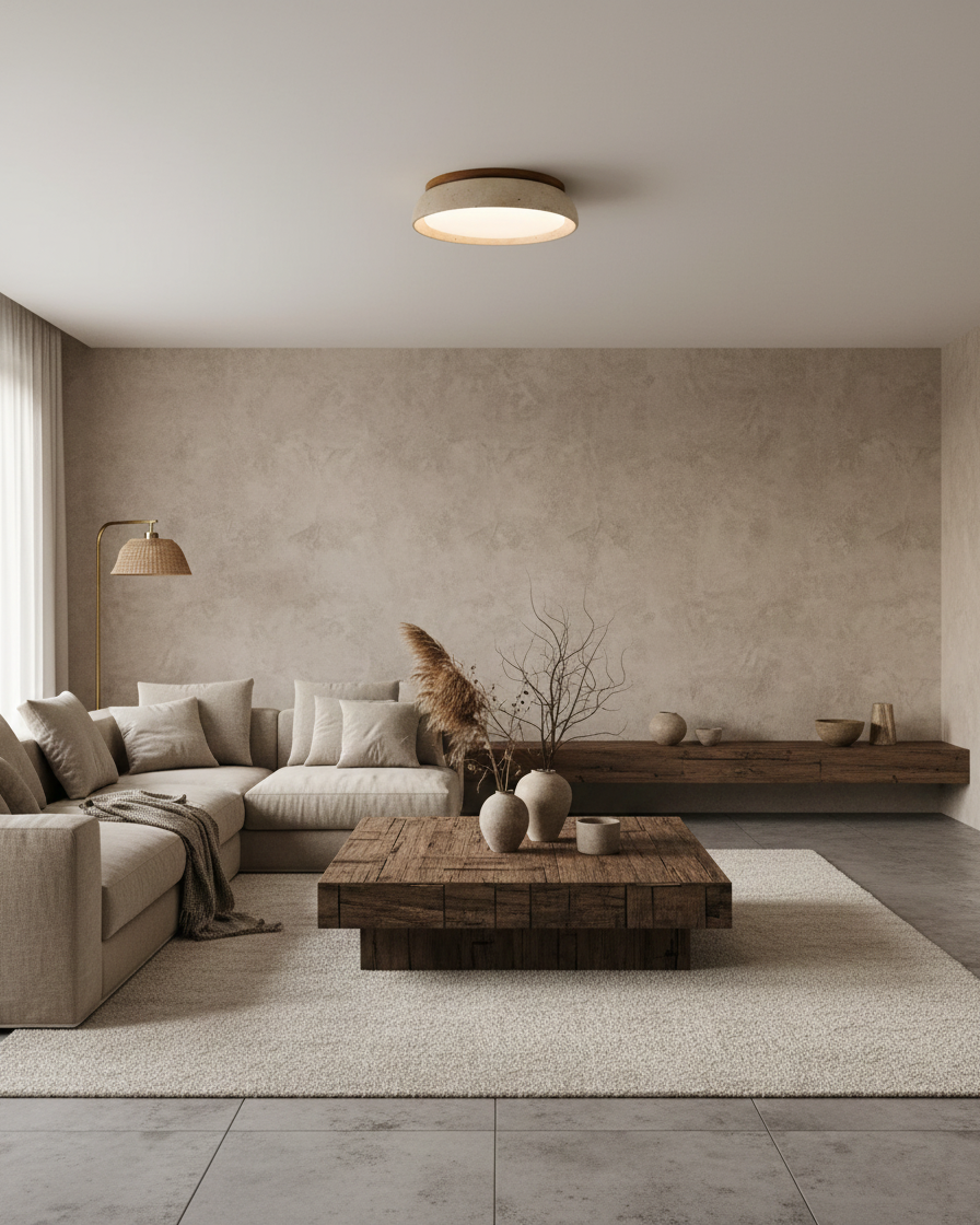 Ceiling Light Travertine Stone 11.8 in Flush Mount Beige Bedroom Hallway LED Modern Minimalist Fixture | Thomler