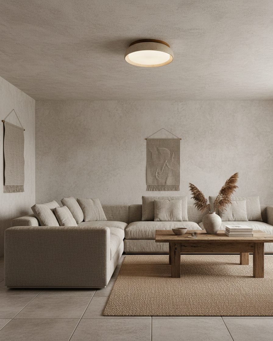 Ceiling Light Travertine Stone 11.8 in Flush Mount Beige Bedroom Hallway LED Modern Minimalist Fixture | Thomler