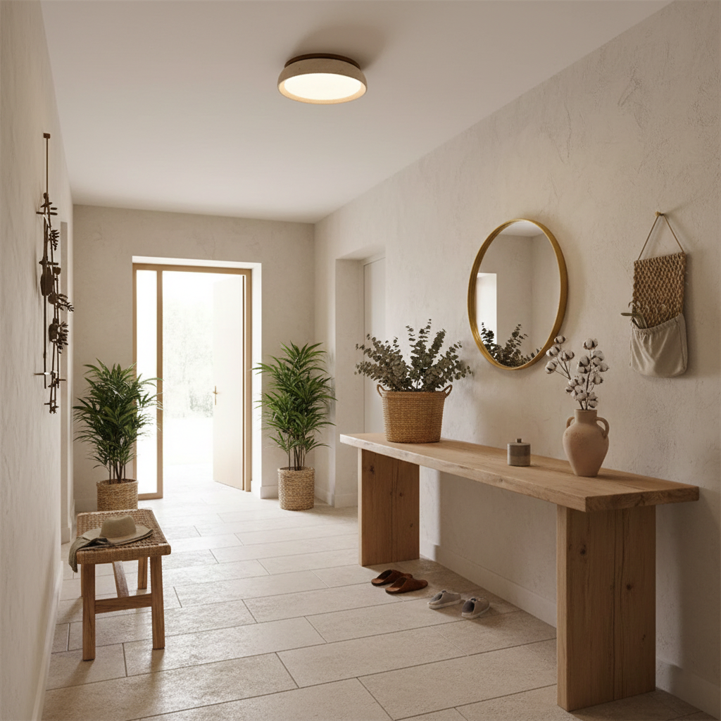 Ceiling Light Travertine Stone 11.8 in Flush Mount Beige Bedroom Hallway LED Modern Minimalist Fixture | Thomler