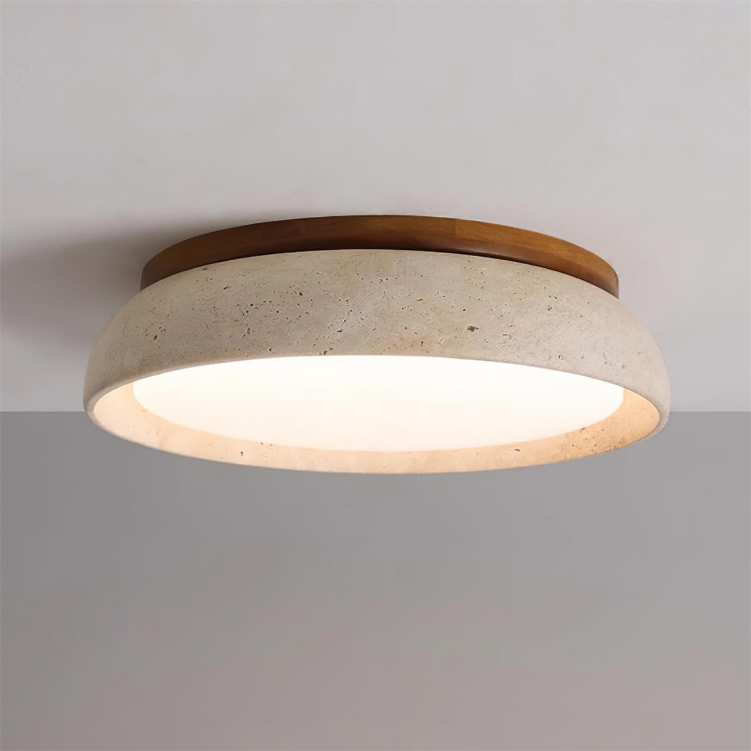 Natural Stone Flush Mount Ceiling Light – Travertine & Wood – 12 to 22 Inch – Warm White LED – for Bedroom, Living Room & Dining Room | Thomler