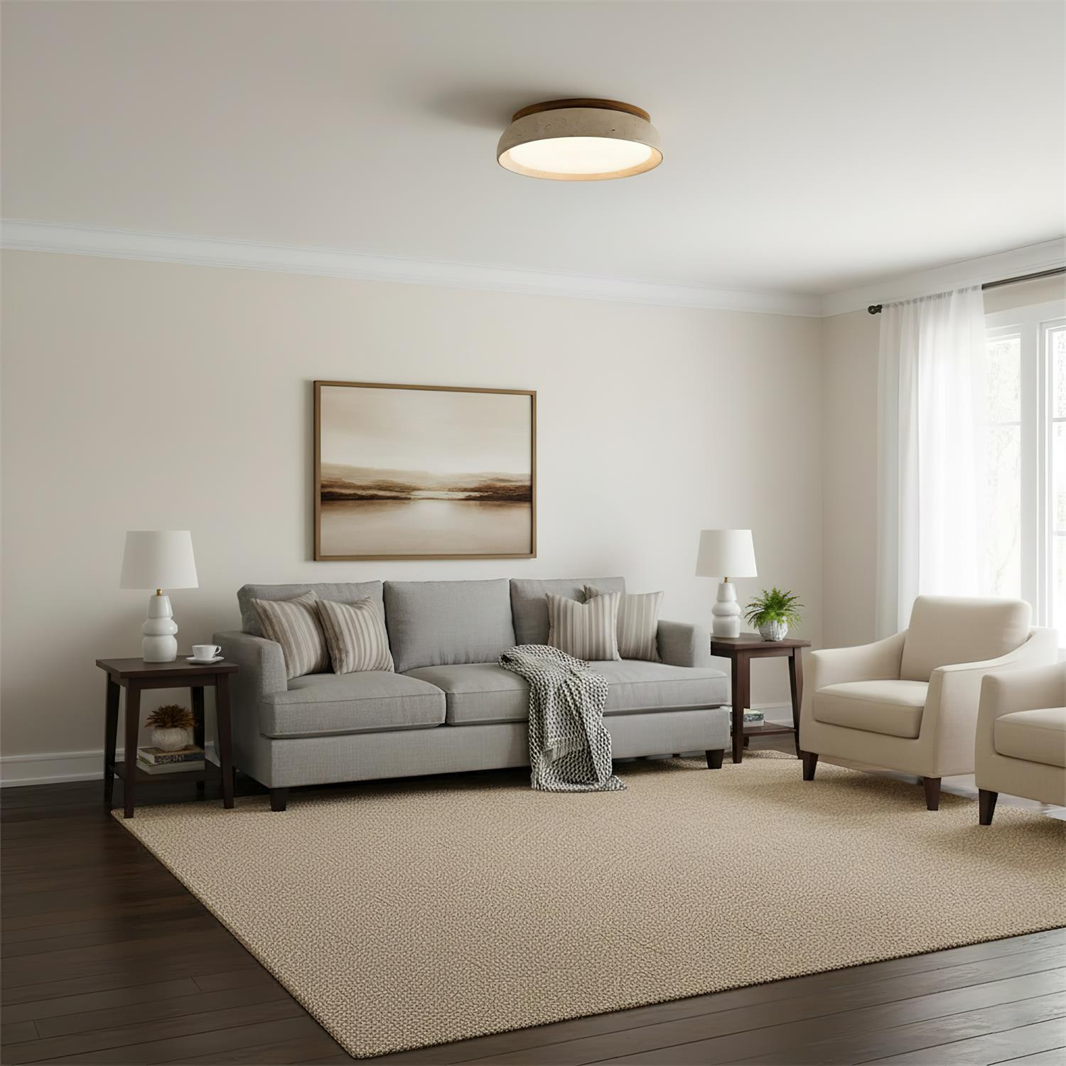 Ceiling Light Travertine Stone 11.8 in Flush Mount Beige Bedroom Hallway LED Modern Minimalist Fixture | Thomler