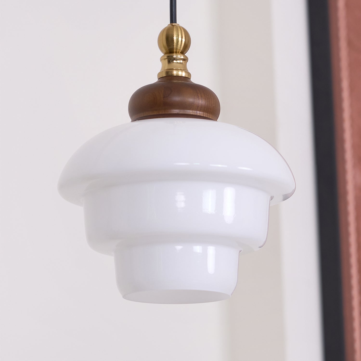 Glass Shade Hanging Lamp 6.3 Inch with Wood Accent for Kitchen Island Dining Table Overhead Fixture E26 Socket Adjustable Cord Dimmable Comp | Thomler