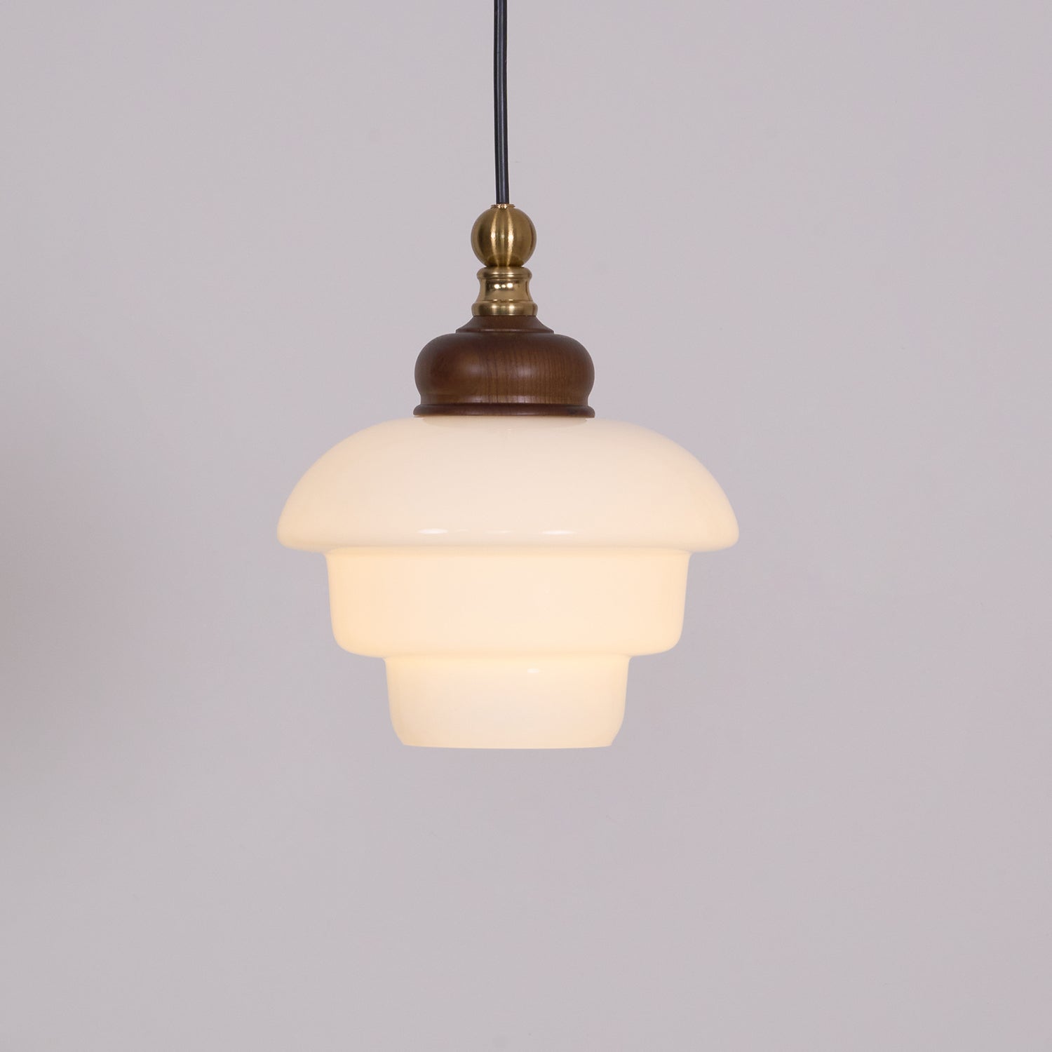 Glass Shade Hanging Lamp 6.3 Inch with Wood Accent for Kitchen Island Dining Table Overhead Fixture E26 Socket Adjustable Cord Dimmable Comp | Thomler