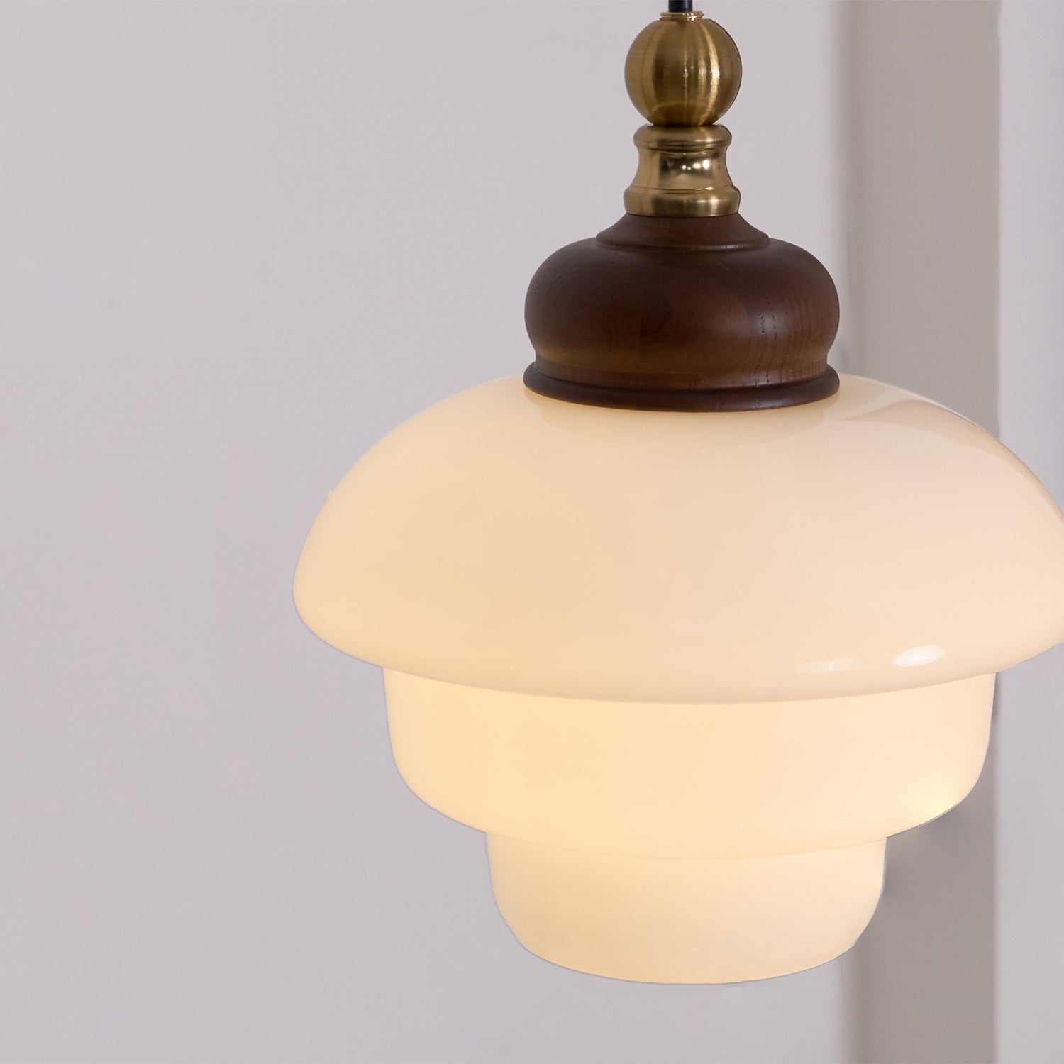 Glass Shade Hanging Lamp 6.3 Inch with Wood Accent for Kitchen Island Dining Table Overhead Fixture E26 Socket Adjustable Cord Dimmable Comp | Thomler