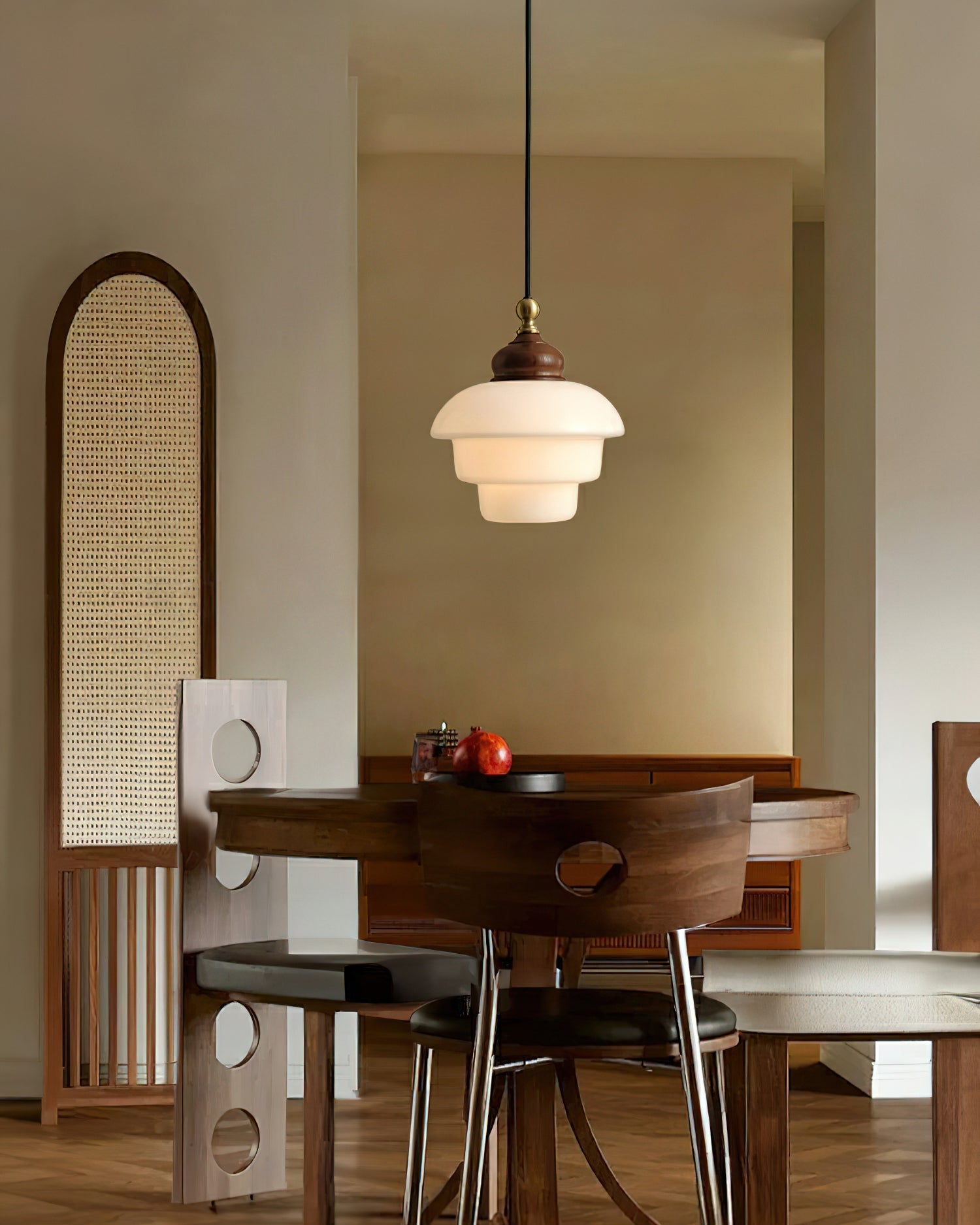 Glass Shade Hanging Lamp 6.3 Inch with Wood Accent for Kitchen Island Dining Table Overhead Fixture E26 Socket Adjustable Cord Dimmable Comp | Thomler