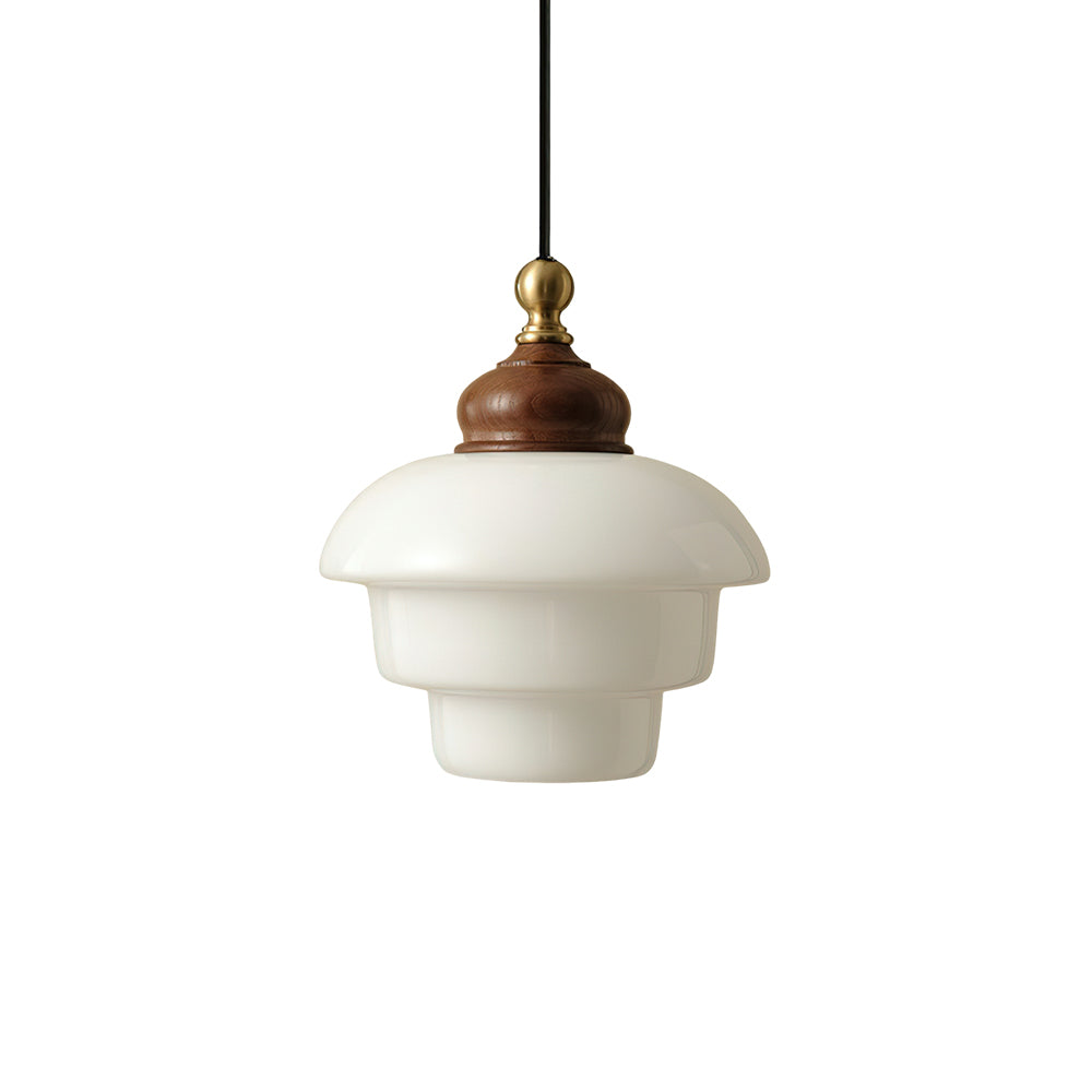 Glass Shade Hanging Lamp 6.3 Inch with Wood Accent for Kitchen Island Dining Table Overhead Fixture E26 Socket Adjustable Cord Dimmable Comp | Thomler