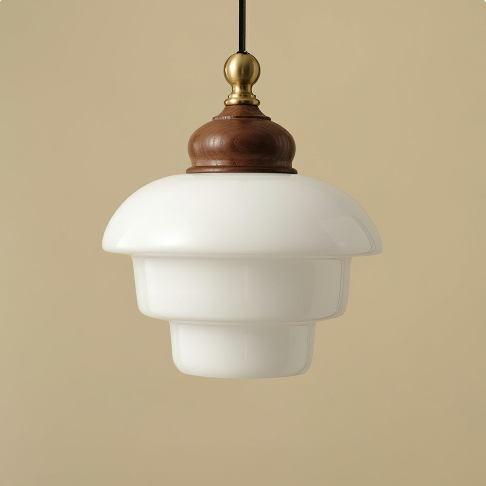 Glass Shade Hanging Lamp 6.3 Inch with Wood Accent for Kitchen Island Dining Table Overhead Fixture E26 Socket Adjustable Cord Dimmable Comp | Thomler