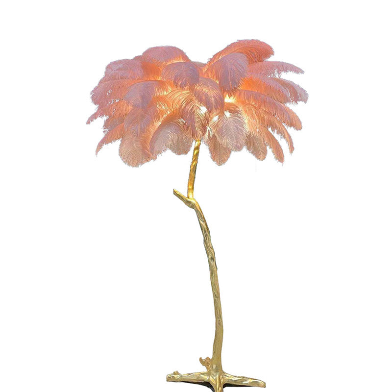 Floor Lamp Feather Shade 160.0 cm White Living Room Bedroom Palm Tree Standing Light Tropical Ambient Lighting | Thomler