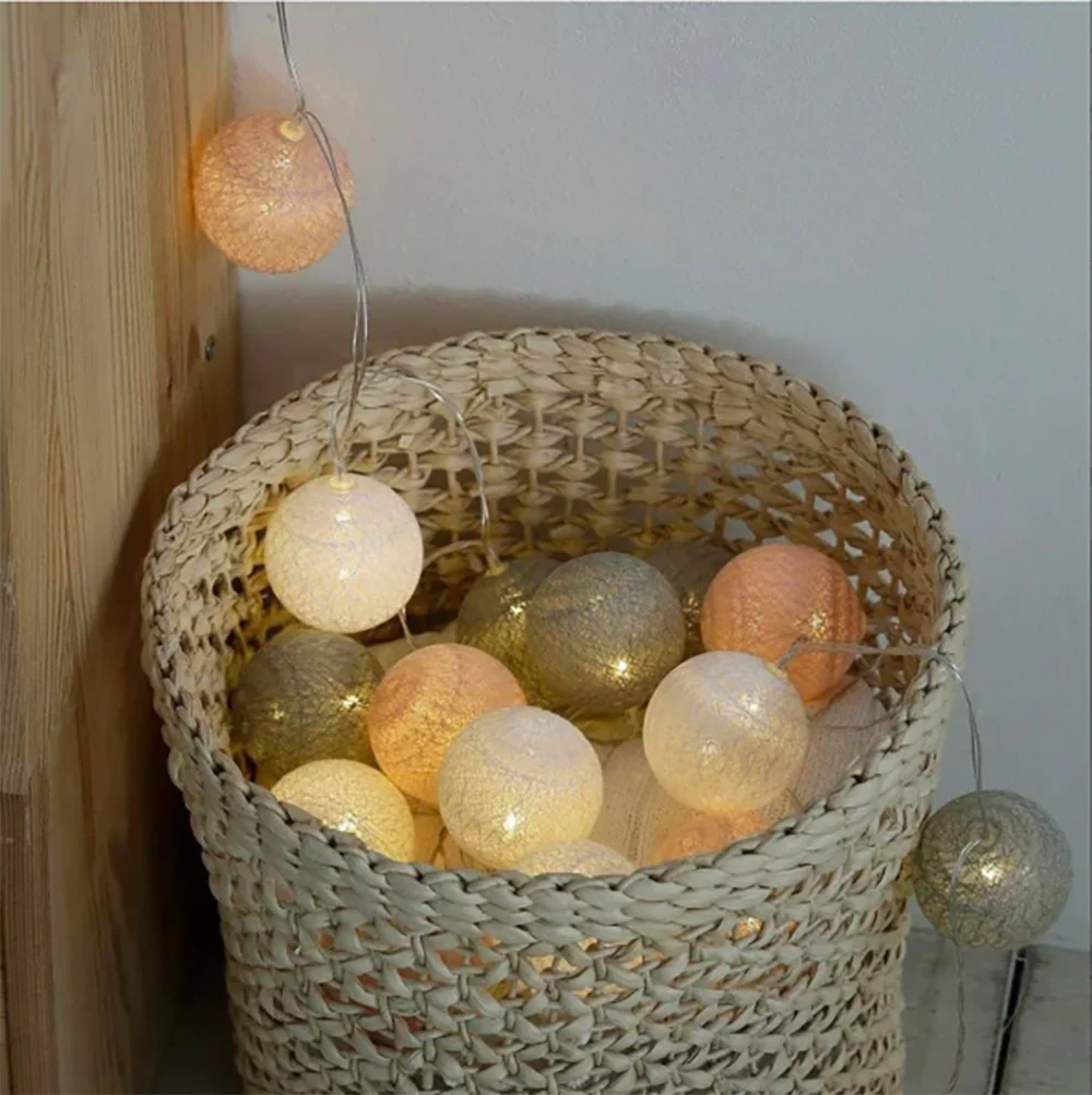 Cotton Ball String Lights LED Garland for Bedroom Living Room Nursery Party Decor USB or Battery Powered Ambient Lighting | Thomler