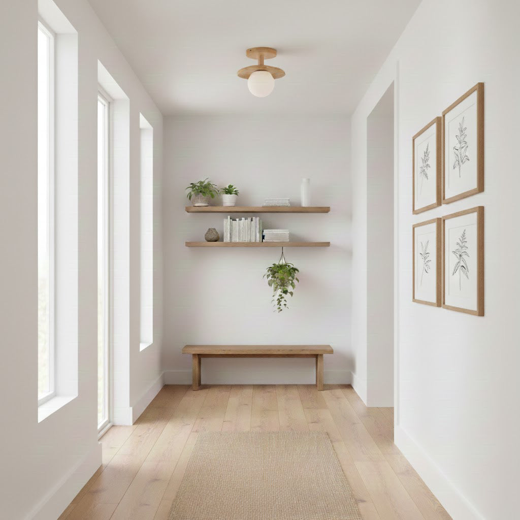 Pendant Light Wood 11 in White Glass Indoor Ceiling Mount Modern Entryway Hallway Living Room Lighting Fixture | Thomler