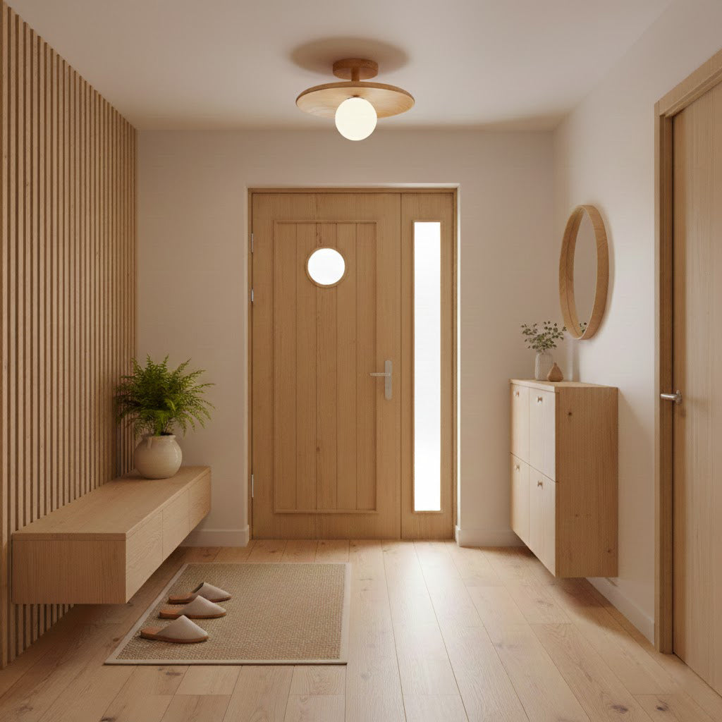 Pendant Light Wood 11 in White Glass Indoor Ceiling Mount Modern Entryway Hallway Living Room Lighting Fixture | Thomler