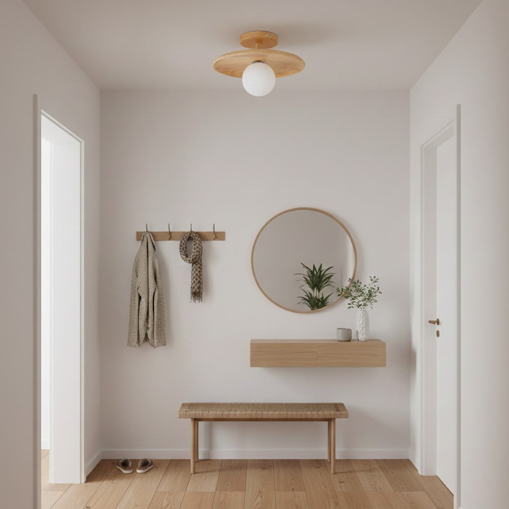 Pendant Light Wood 11 in White Glass Indoor Ceiling Mount Modern Entryway Hallway Living Room Lighting Fixture | Thomler