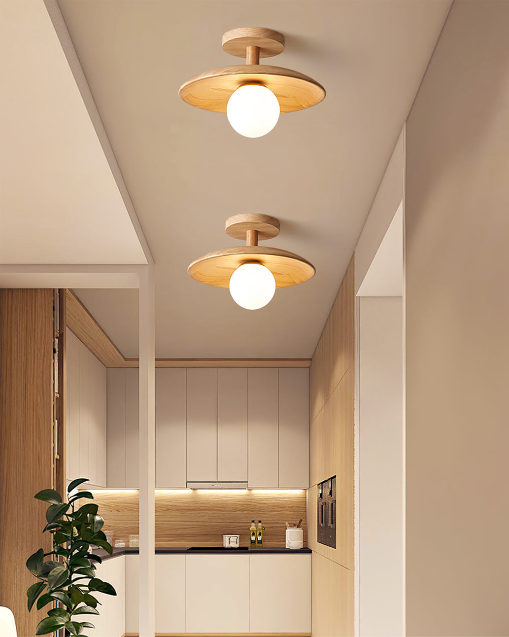 Pendant Light Wood 11 in White Glass Indoor Ceiling Mount Modern Entryway Hallway Living Room Lighting Fixture | Thomler