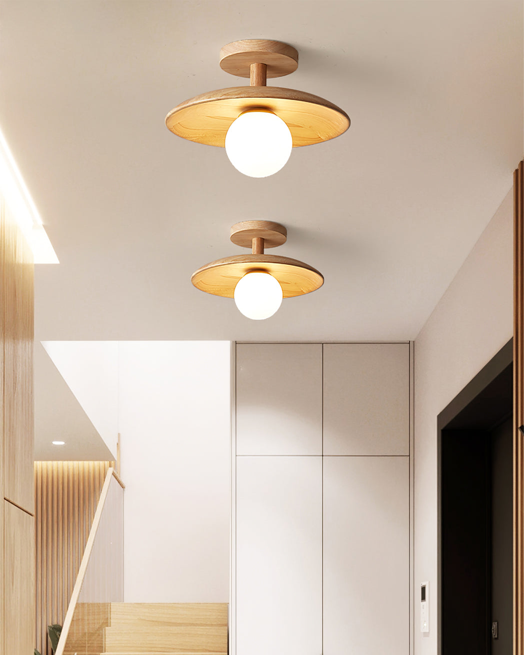 Pendant Light Wood 11 in White Glass Indoor Ceiling Mount Modern Entryway Hallway Living Room Lighting Fixture | Thomler