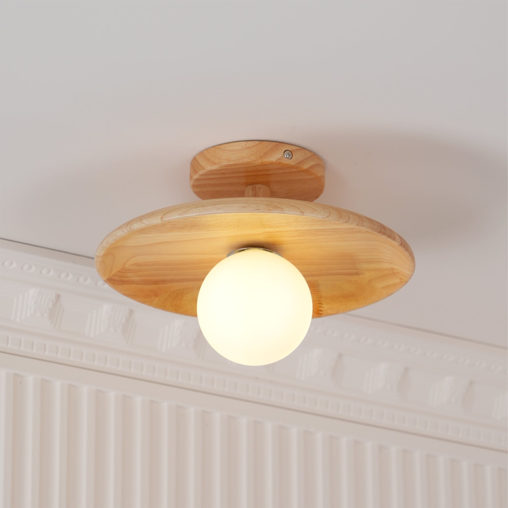 Pendant Light Wood 11 in White Glass Indoor Ceiling Mount Modern Entryway Hallway Living Room Lighting Fixture | Thomler