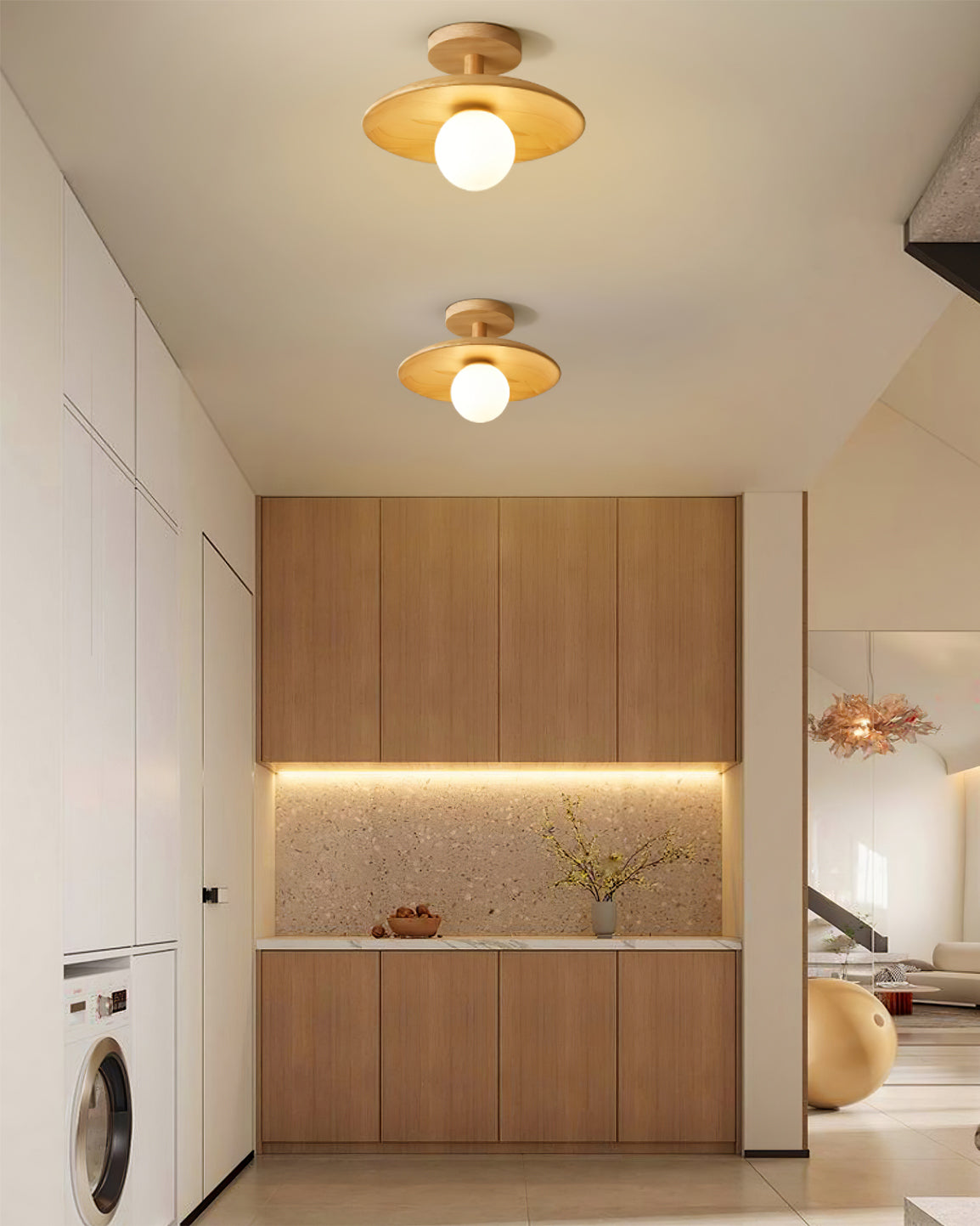 Pendant Light Wood 11 in White Glass Indoor Ceiling Mount Modern Entryway Hallway Living Room Lighting Fixture | Thomler