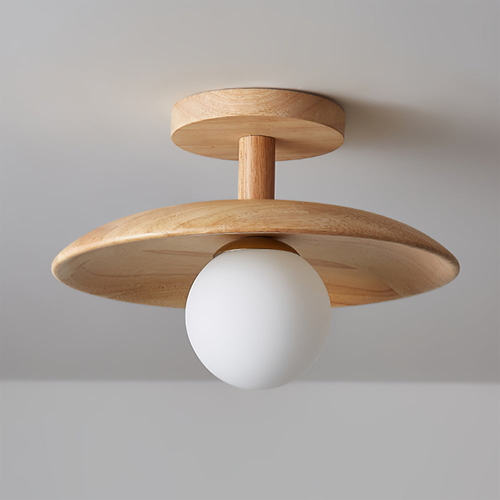 Pendant Light Wood 11 in White Glass Indoor Ceiling Mount Modern Entryway Hallway Living Room Lighting Fixture | Thomler