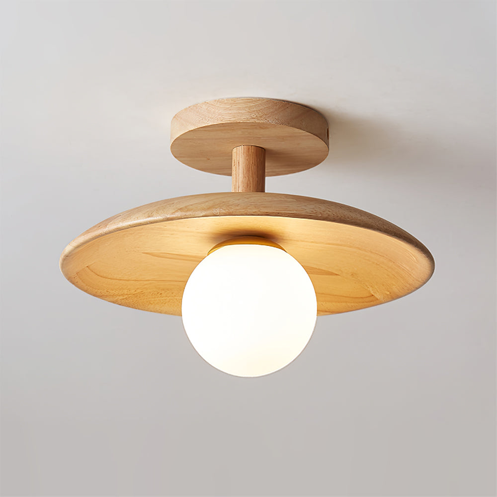 Pendant Light Wood 11 in White Glass Indoor Ceiling Mount Modern Entryway Hallway Living Room Lighting Fixture | Thomler