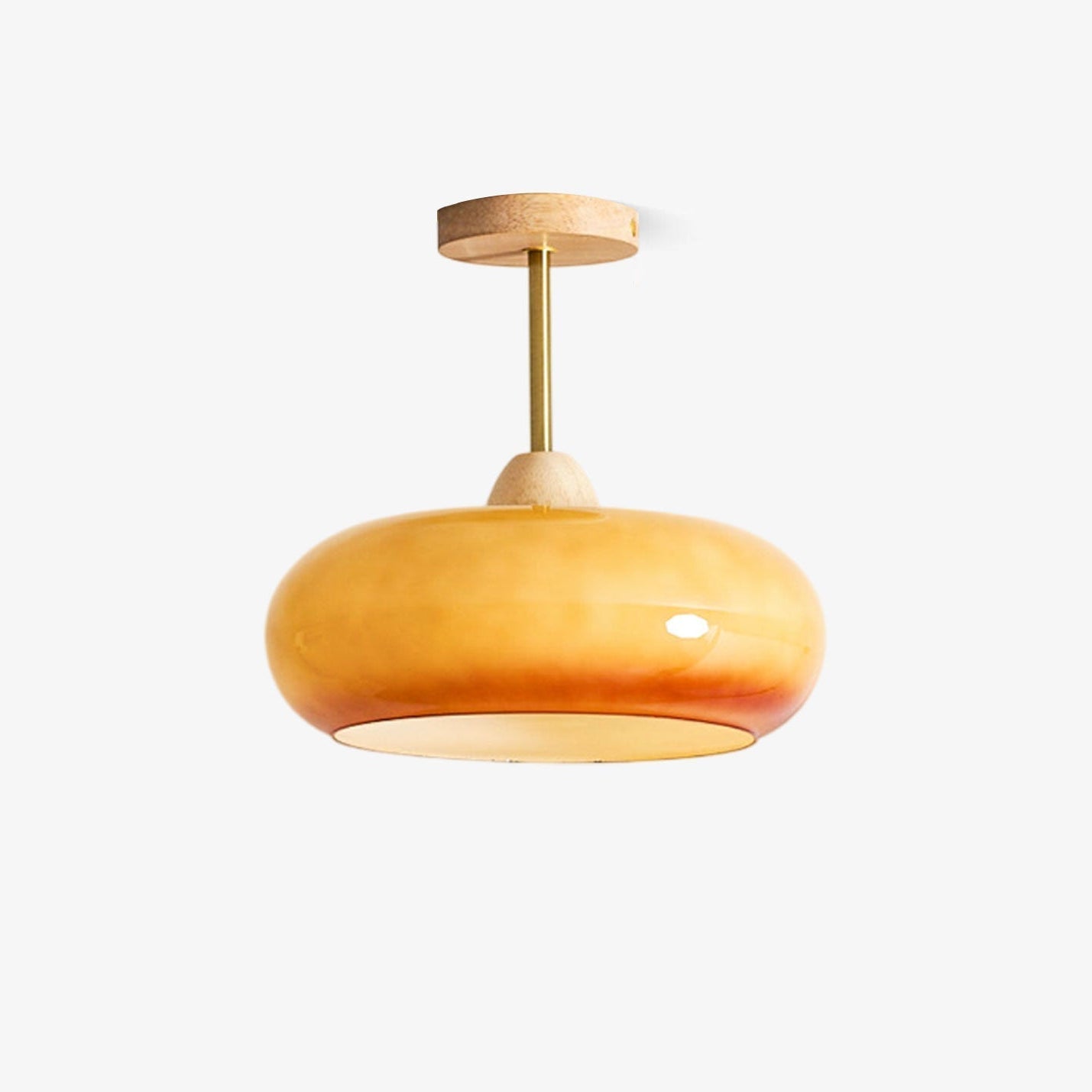 Plafonnier Ceiling Lamp Wood Glass 11 in Orange White Indoor Dining Bedroom Lighting Fixture | Thomler