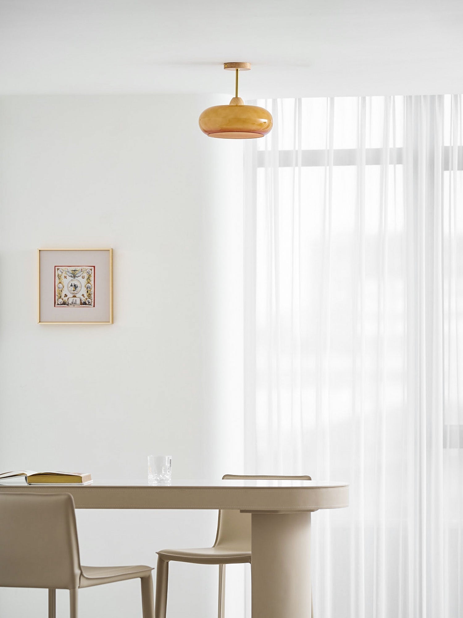 Pendant Light Glass Wood 28.0 cm Orange Dining Room Bauhaus Ceiling Lamp Retro Scandinavian Hanging Light | Thomler