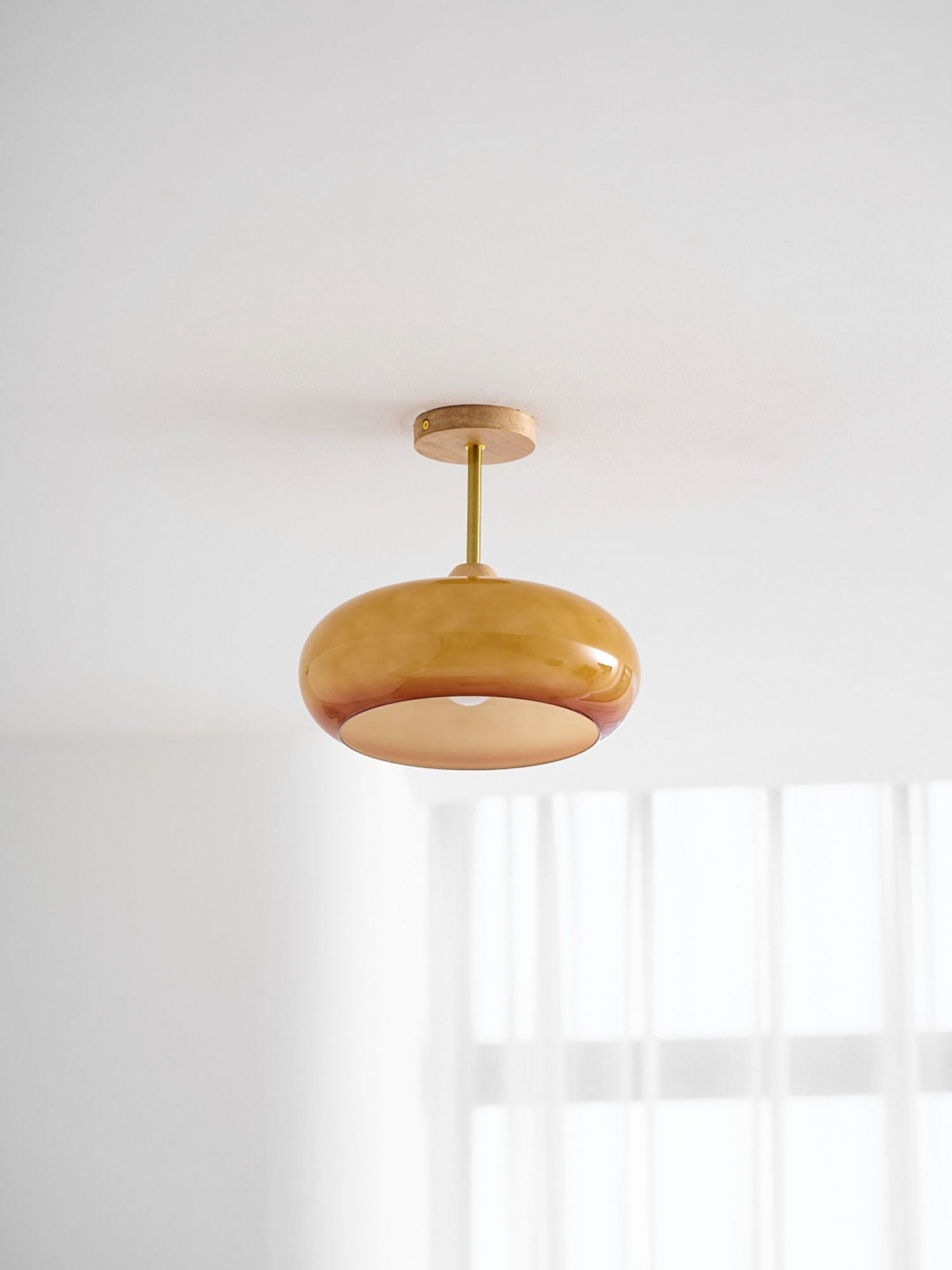 Pendant Light Glass Wood 28.0 cm Orange Dining Room Bauhaus Ceiling Lamp Retro Scandinavian Hanging Light | Thomler