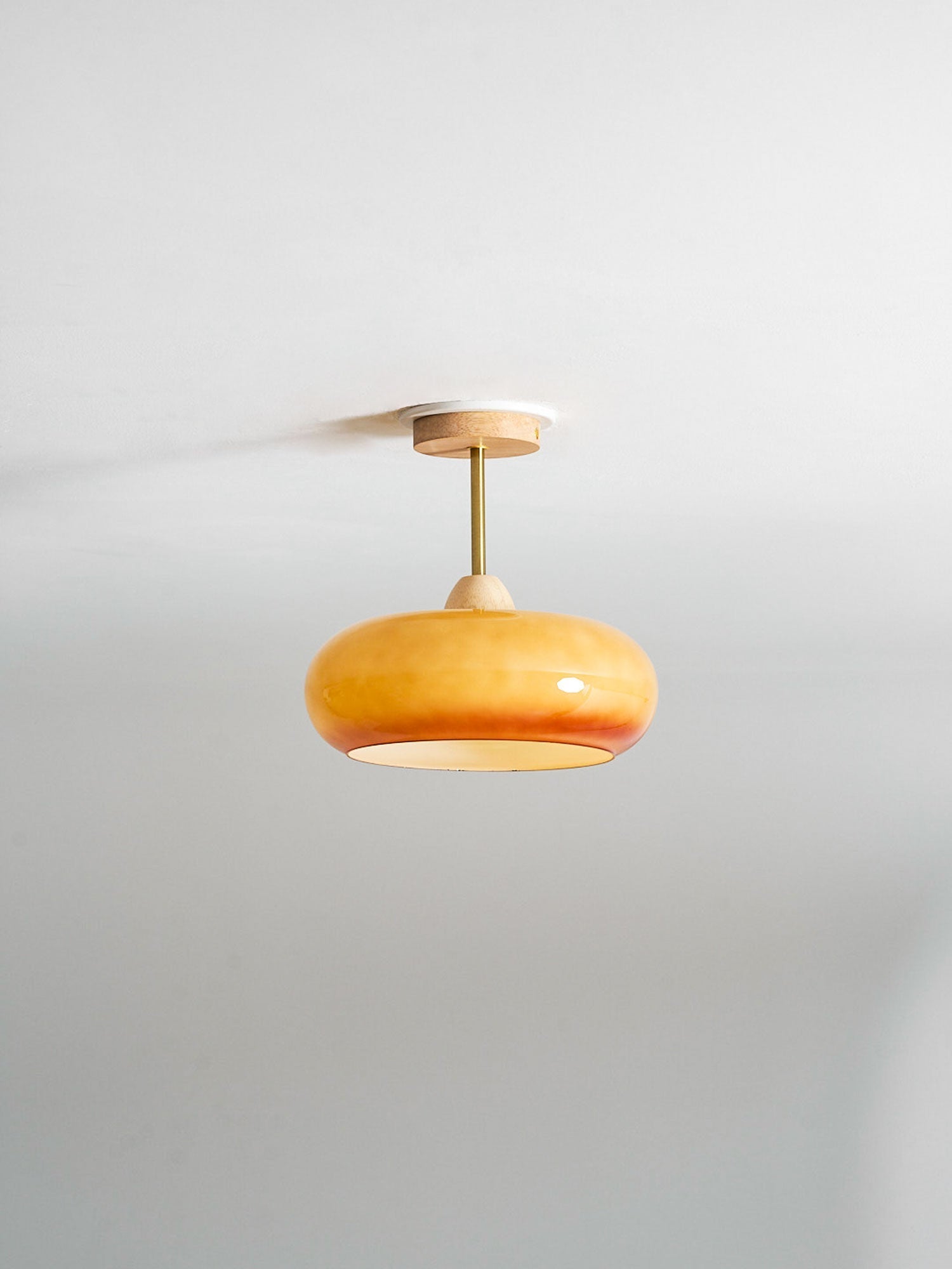 Pendant Light Glass Wood 28.0 cm Orange Dining Room Bauhaus Ceiling Lamp Retro Scandinavian Hanging Light | Thomler