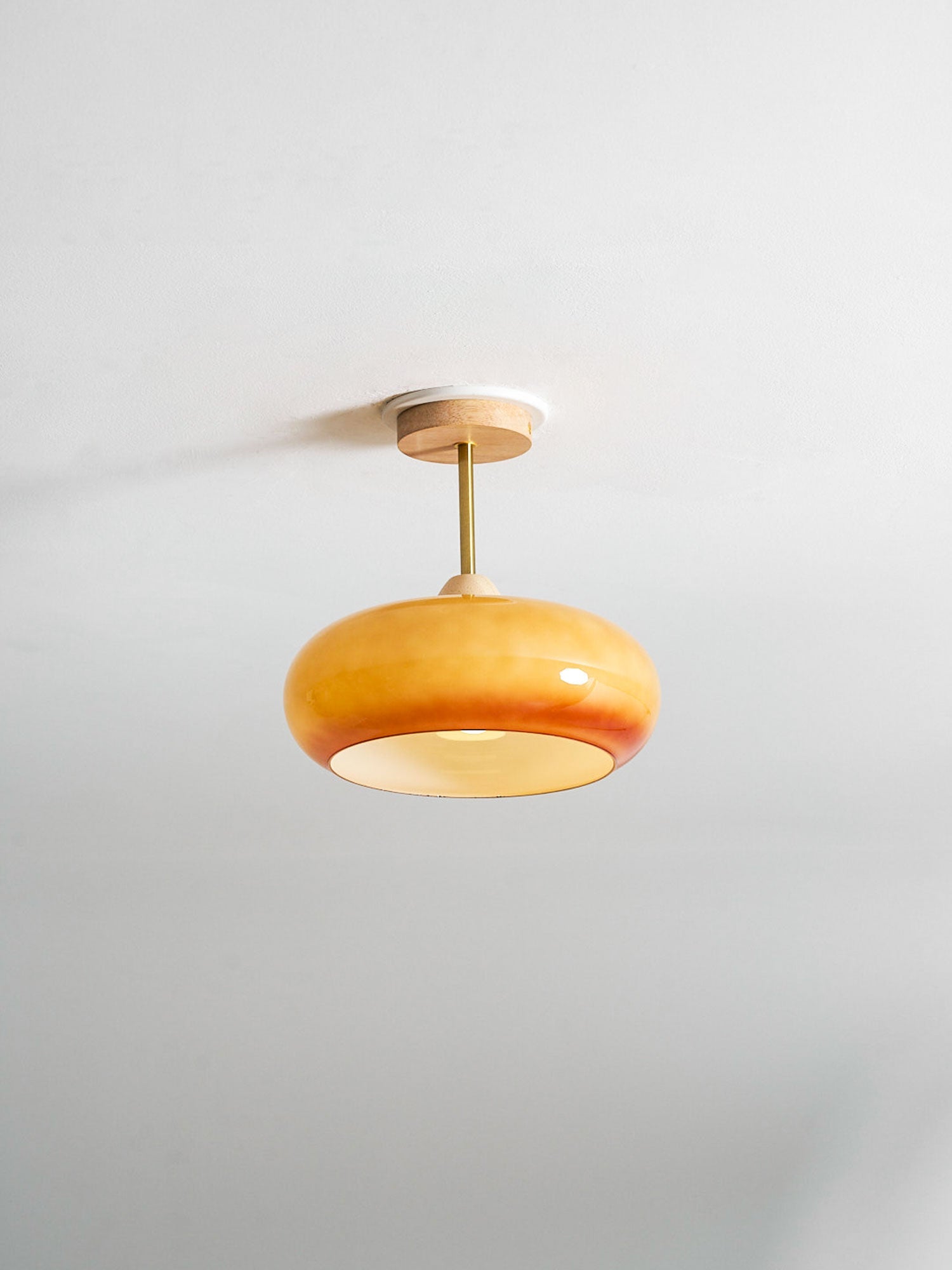 Plafonnier Ceiling Lamp Wood Glass 11 in Orange White Indoor Dining Bedroom Lighting Fixture | Thomler
