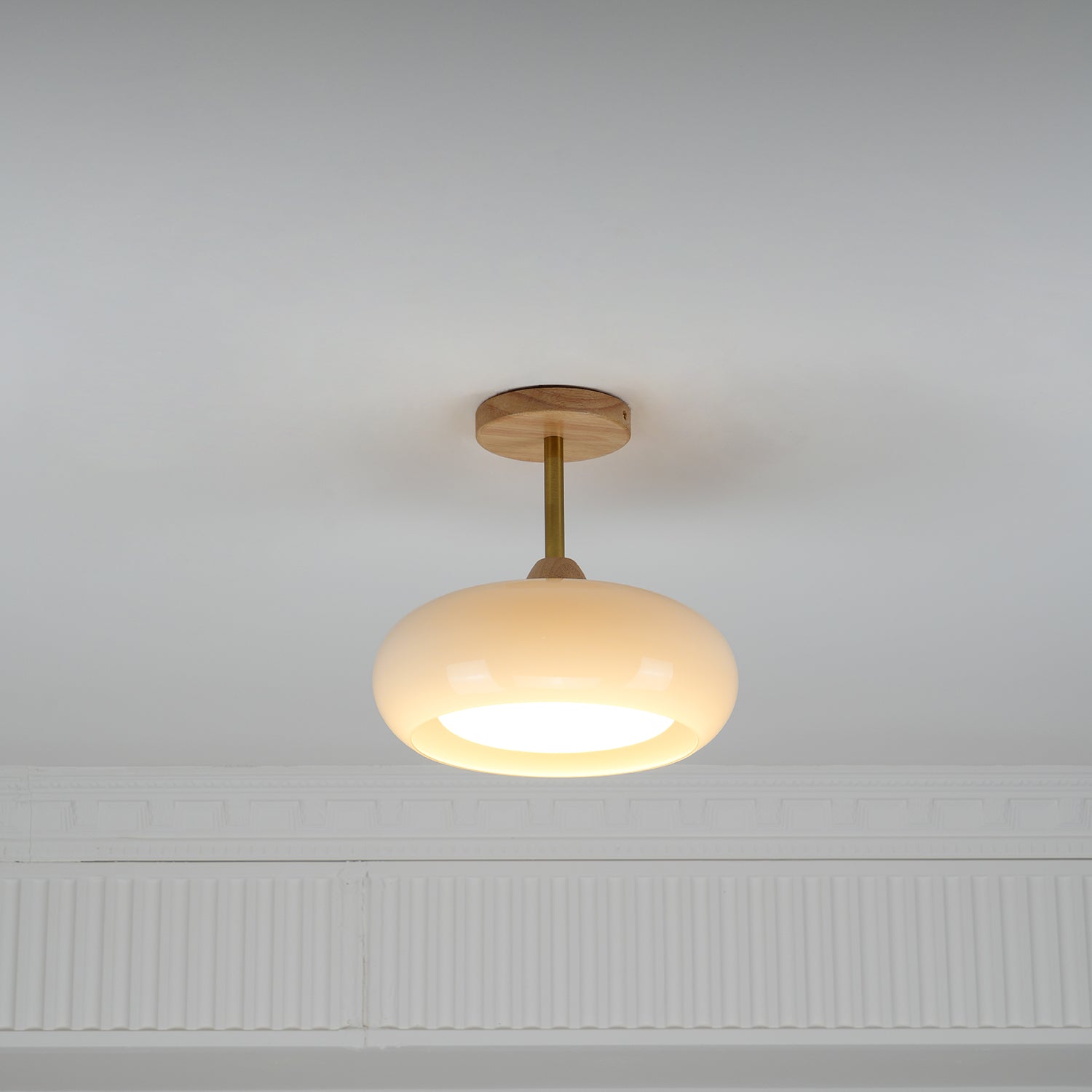 Pendant Light Glass Wood 28.0 cm Orange Dining Room Bauhaus Ceiling Lamp Retro Scandinavian Hanging Light | Thomler