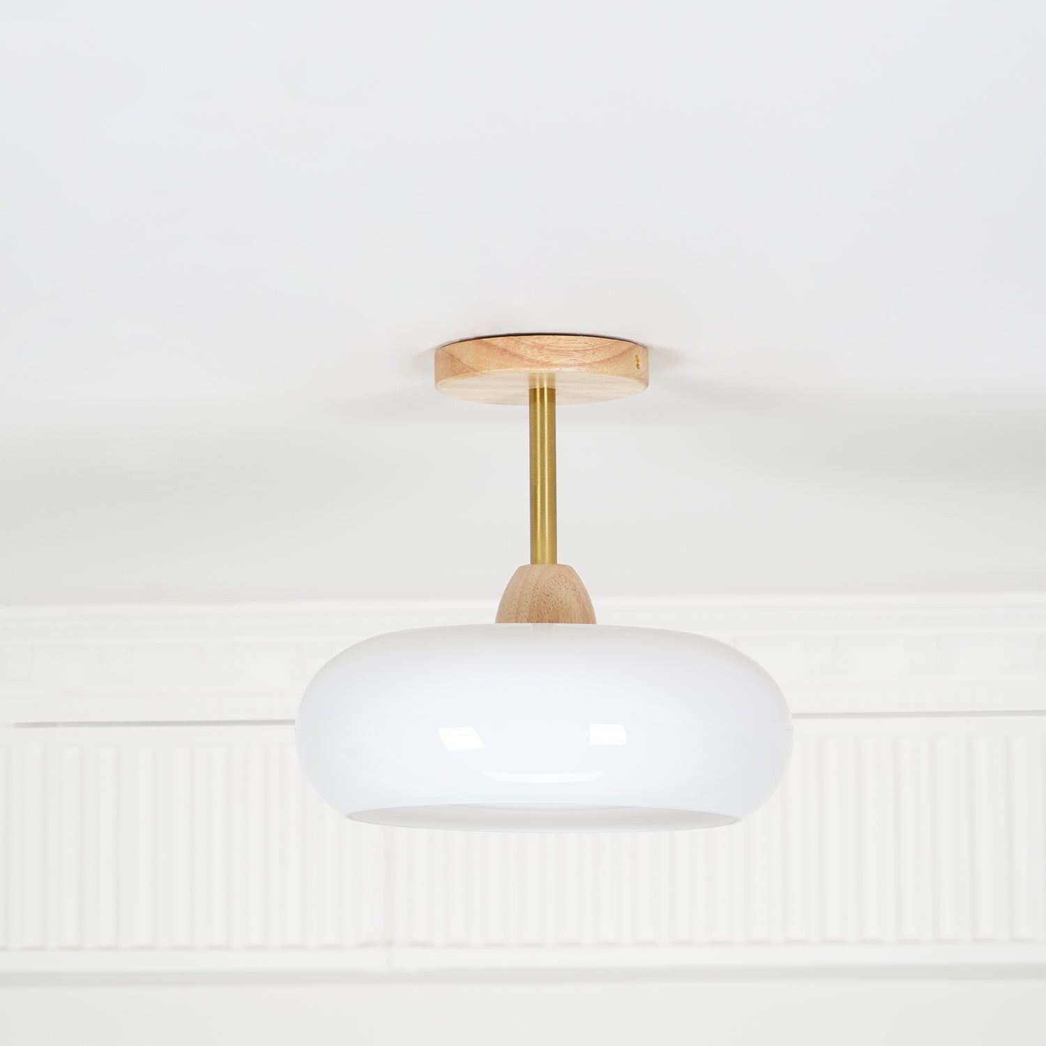 Plafonnier Ceiling Lamp Wood Glass 11 in Orange White Indoor Dining Bedroom Lighting Fixture | Thomler