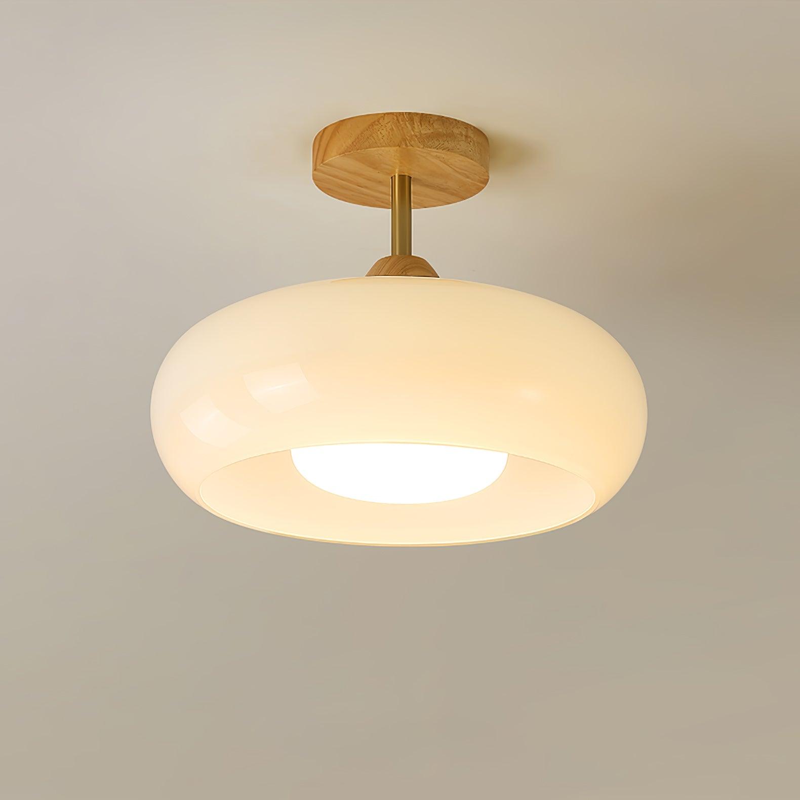 Plafonnier Ceiling Lamp Wood Glass 11 in Orange White Indoor Dining Bedroom Lighting Fixture | Thomler