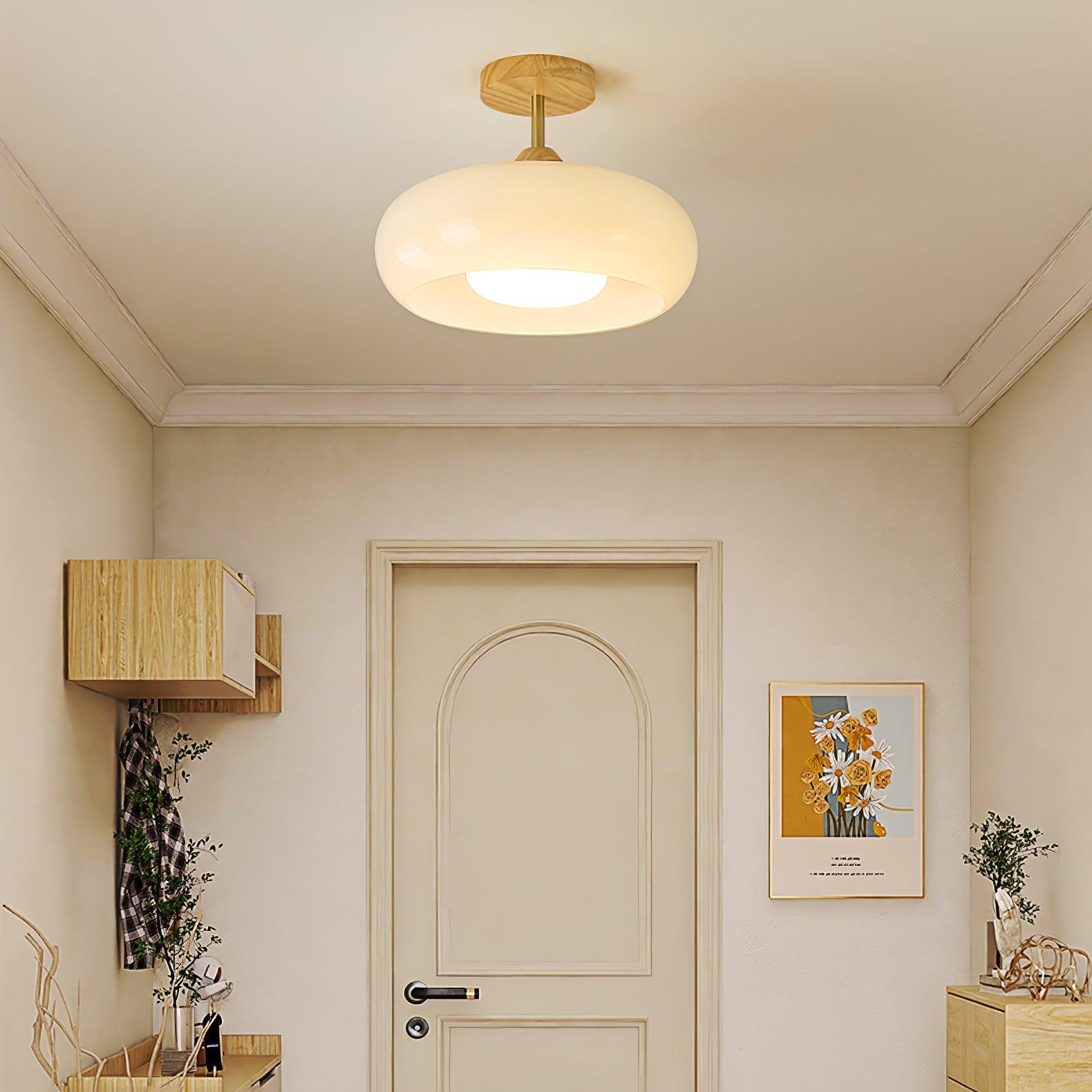 Pendant Light Glass Wood 28.0 cm Orange Dining Room Bauhaus Ceiling Lamp Retro Scandinavian Hanging Light | Thomler