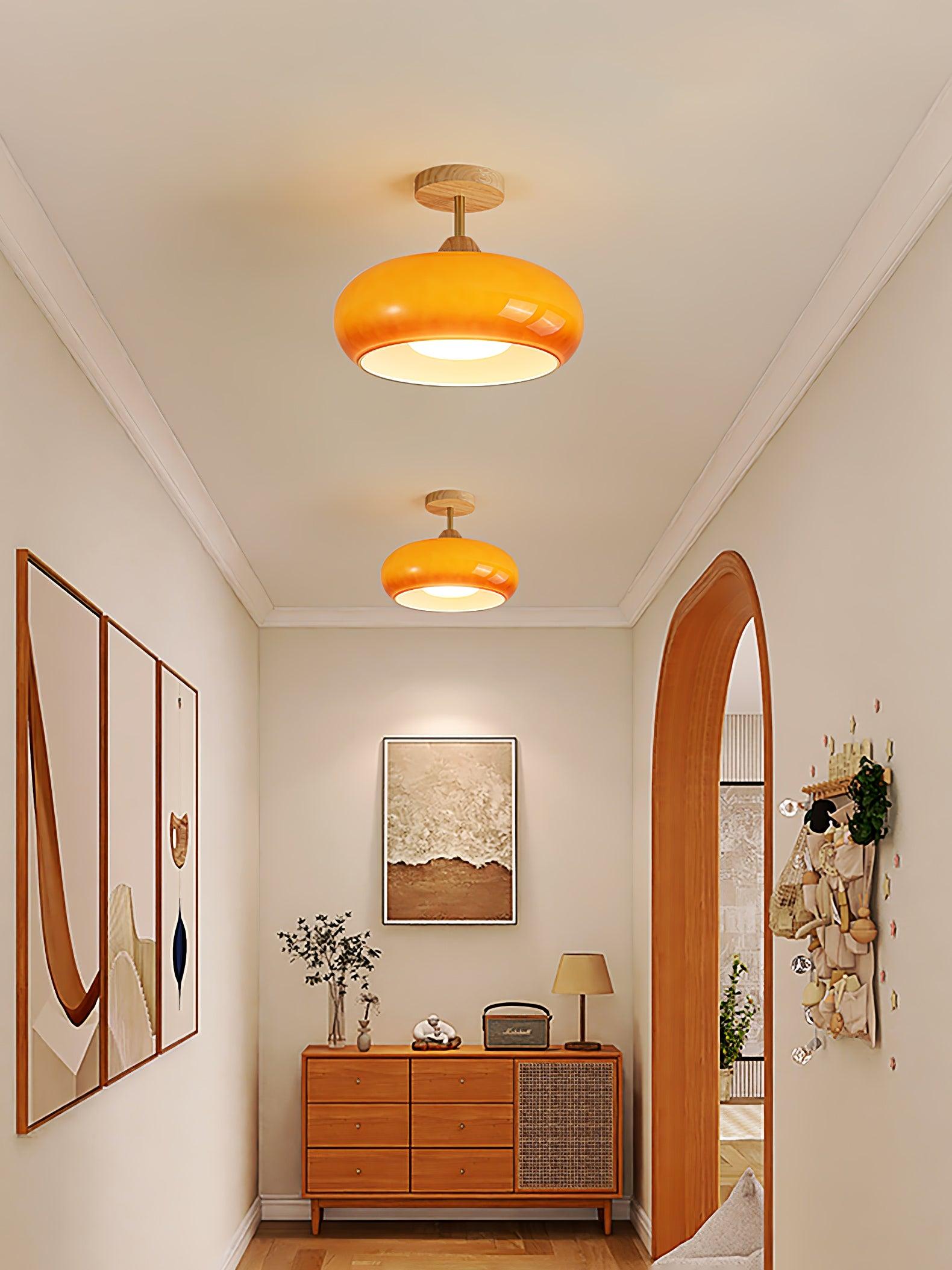 Pendant Light Glass Wood 28.0 cm Orange Dining Room Bauhaus Ceiling Lamp Retro Scandinavian Hanging Light | Thomler