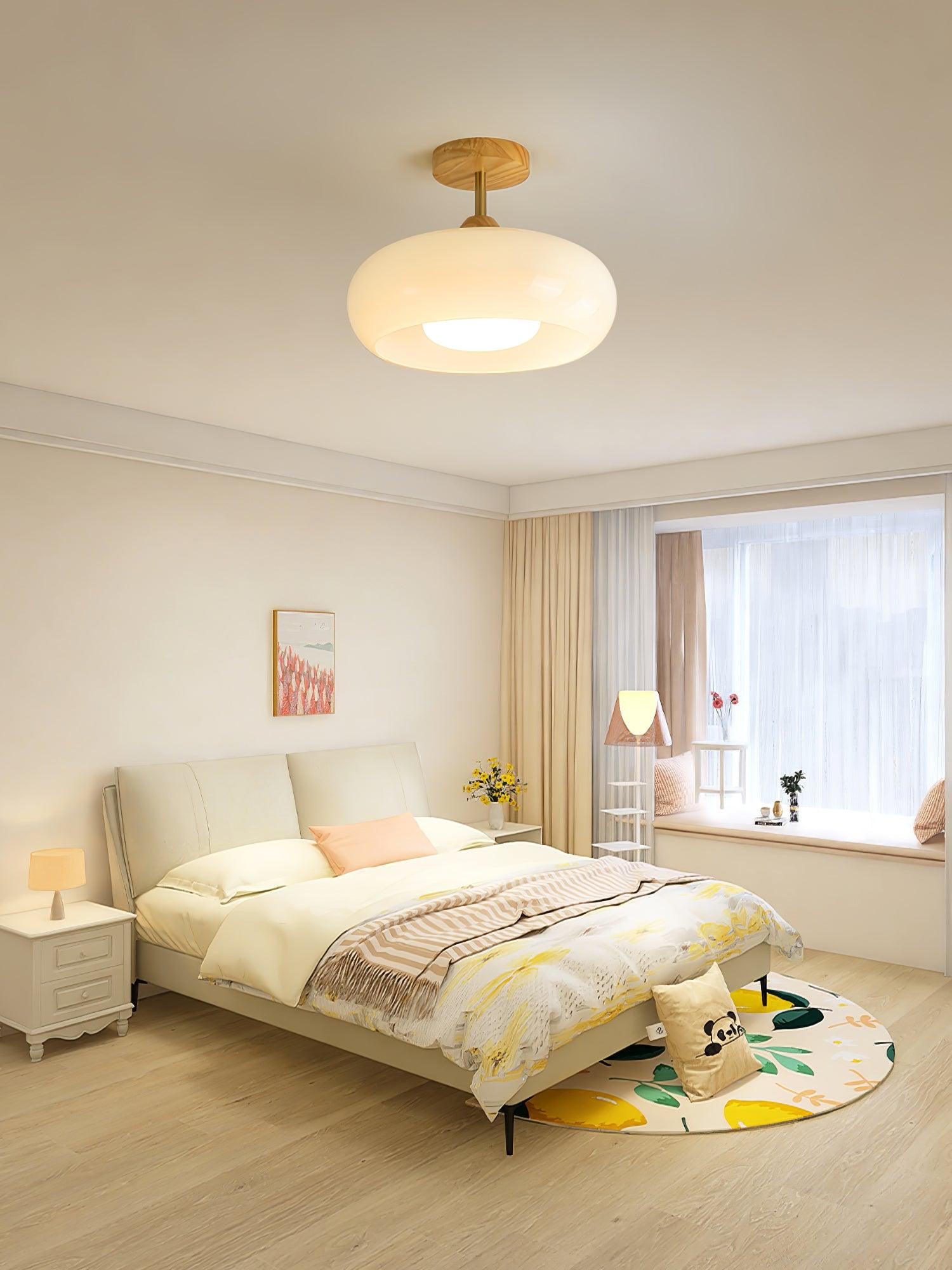 Plafonnier Ceiling Lamp Wood Glass 11 in Orange White Indoor Dining Bedroom Lighting Fixture | Thomler