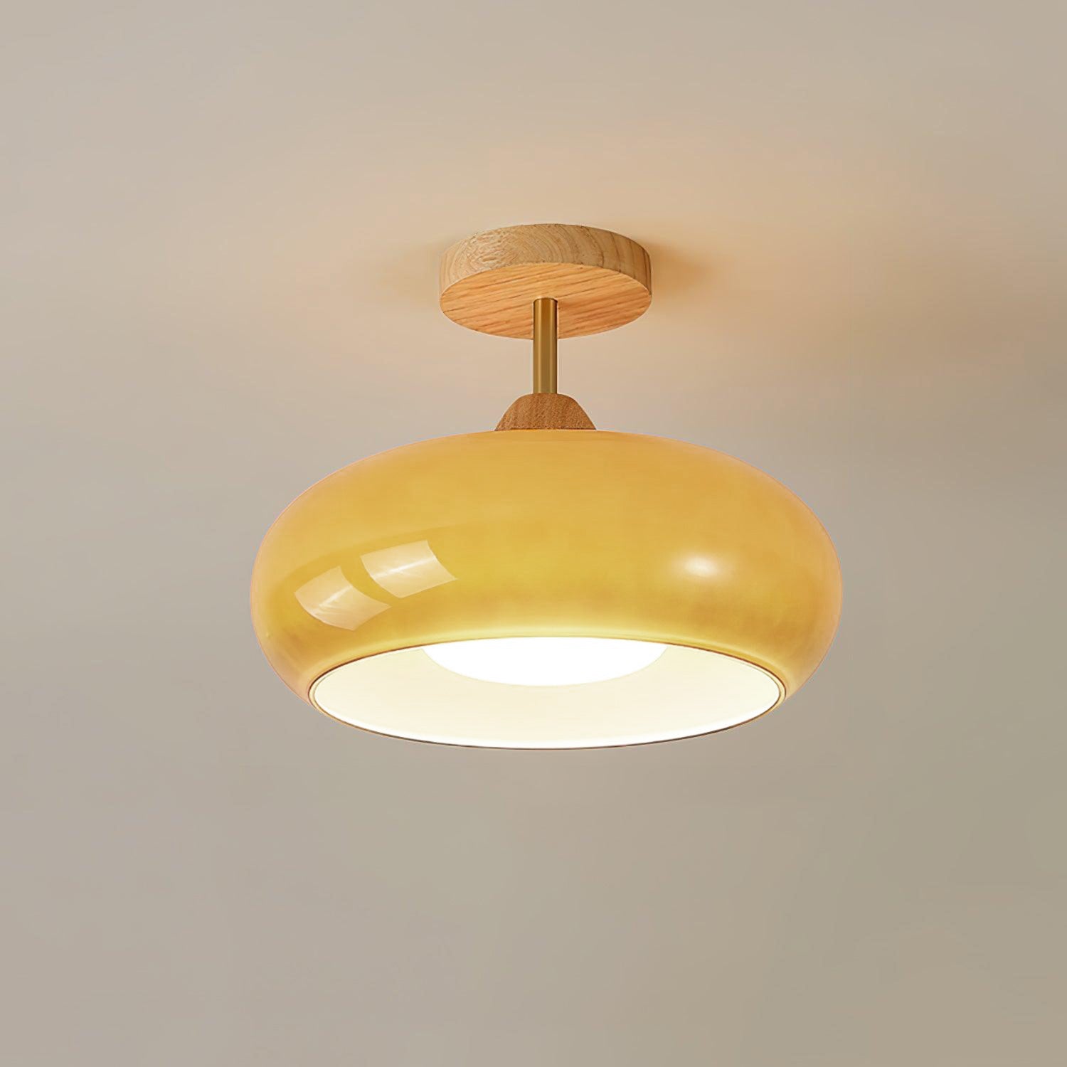 Pendant Light Glass Wood 28.0 cm Orange Dining Room Bauhaus Ceiling Lamp Retro Scandinavian Hanging Light | Thomler