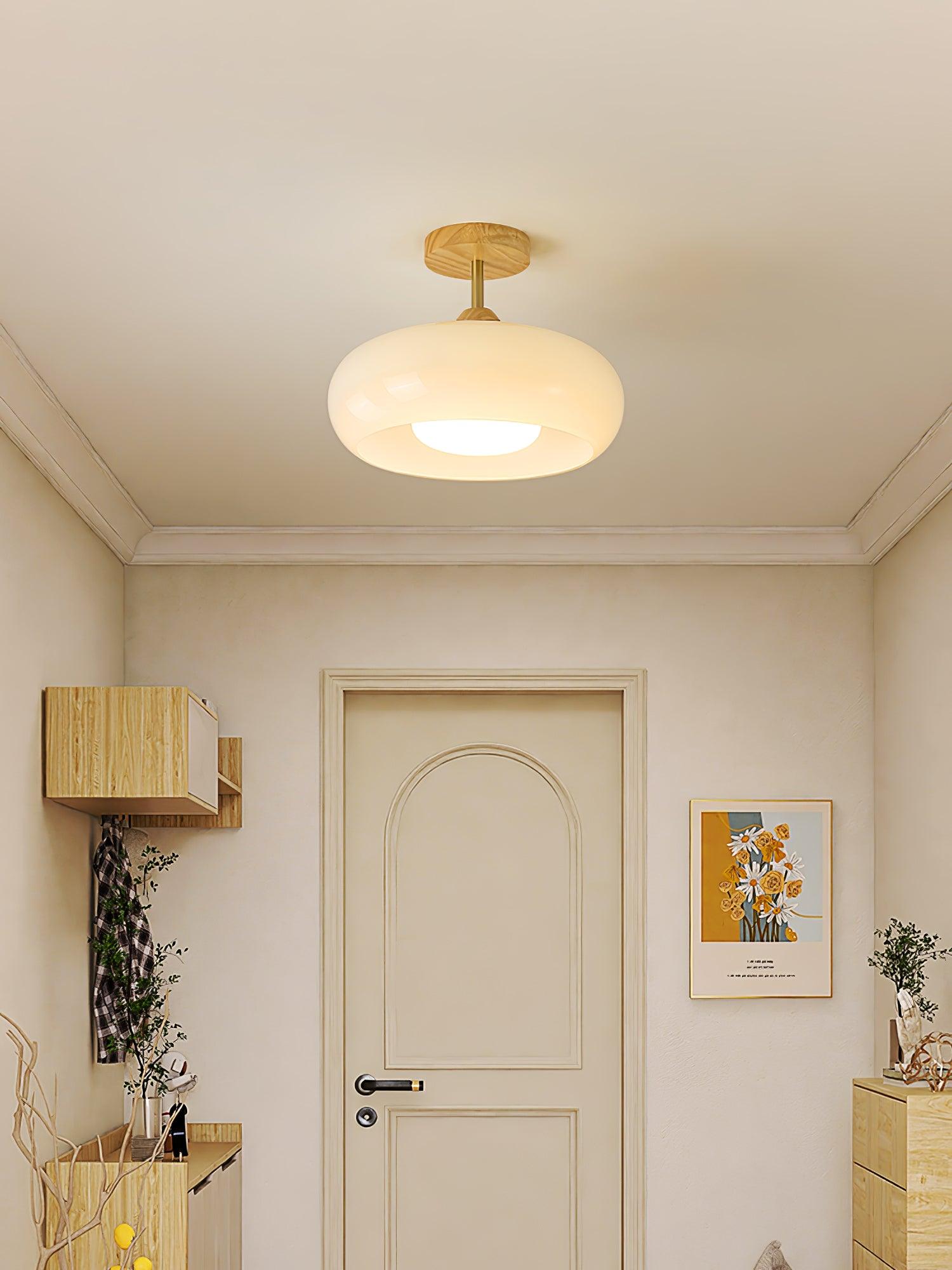 Plafonnier Ceiling Lamp Wood Glass 11 in Orange White Indoor Dining Bedroom Lighting Fixture | Thomler