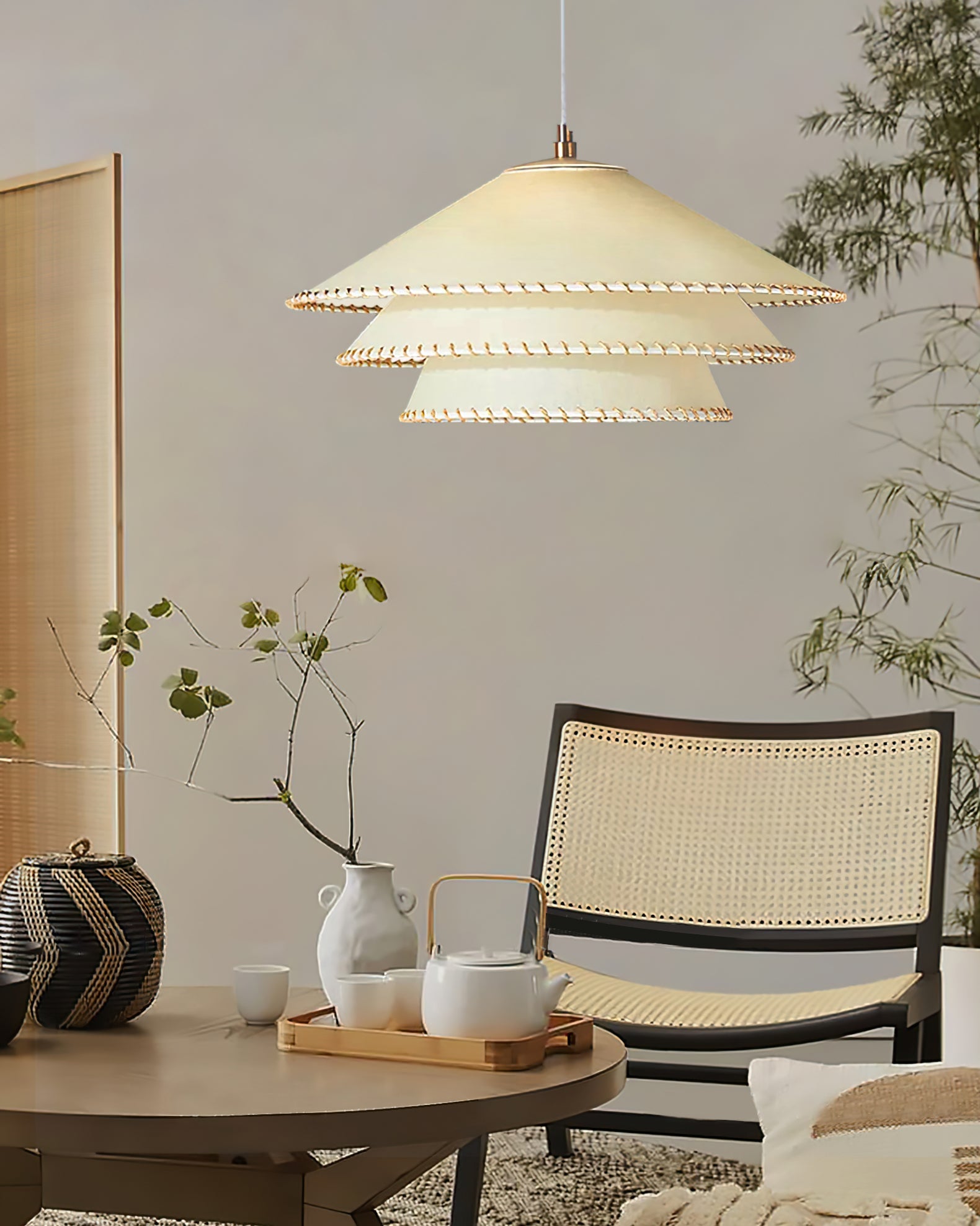 Pendant Lamp Fabric 19.7 in x 9.8 in Brown Indoor Dining Room Kitchen Island Hanging Light | Thomler