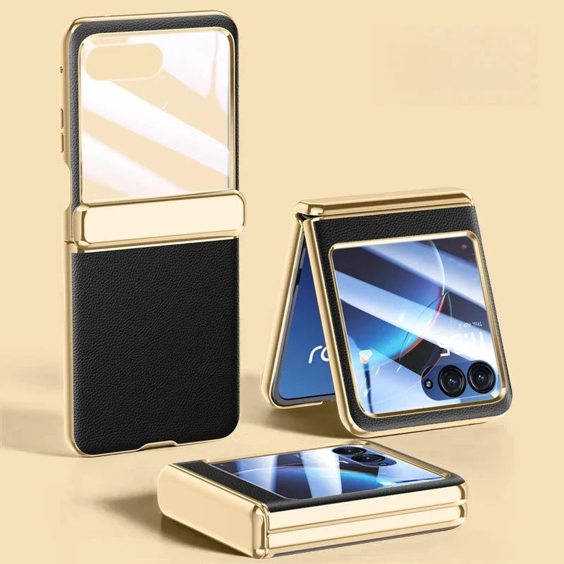 Foldable Phone Case for Motorola Razr with Screen Protector & Electroplated Frame – Slim Vegan Leather Protection | Thomler