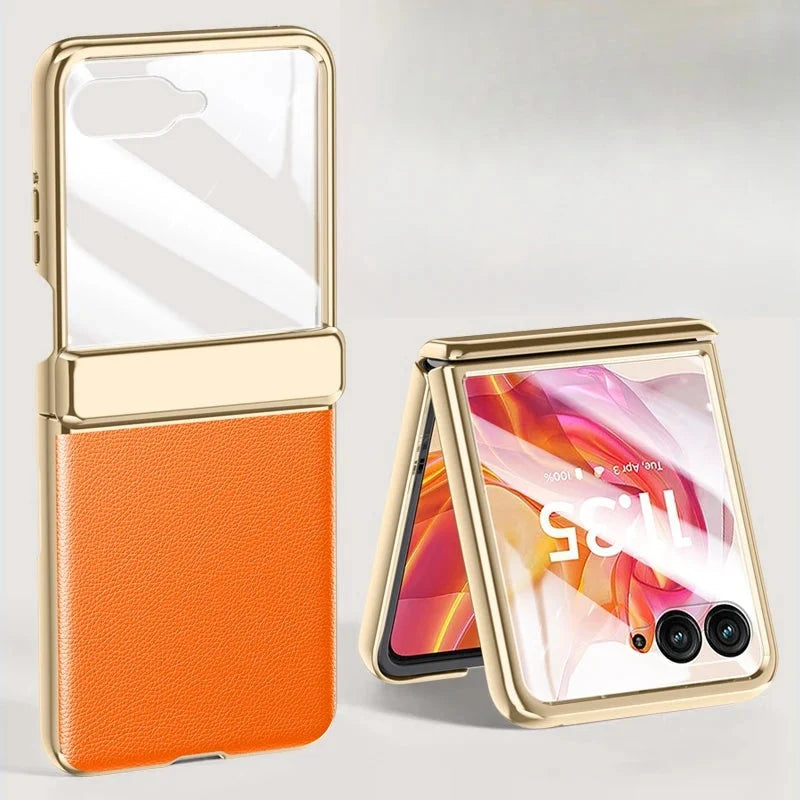 Foldable Phone Case for Motorola Razr with Screen Protector & Electroplated Frame – Slim Vegan Leather Protection | Thomler