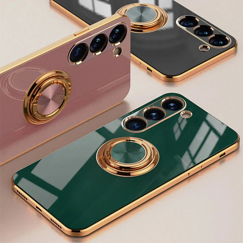 Rotating Ring Grip Phone Case for Samsung Galaxy – Magnetic Car Mount Compatible, Shock-Absorbing TPU with Microfiber Lining for S21-S26 | Thomler