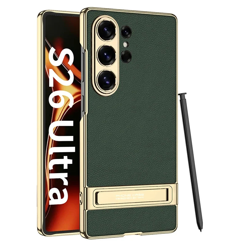 Samsung Galaxy Phone Case with Built-In Stand – Slim TPU Protection in Leather, Brushed & Carbon Fiber Finishes for S24, S25, S26 Ultra, Z | Thomler