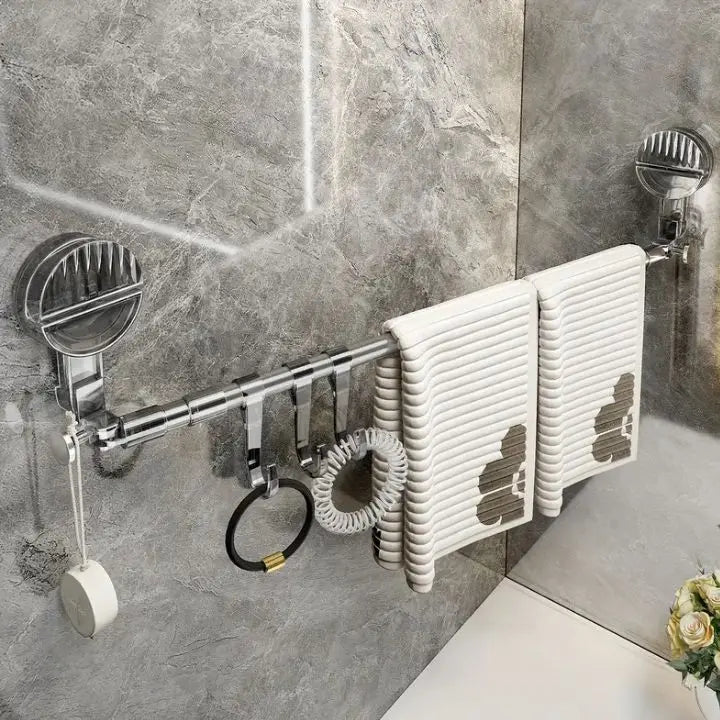 Towel Rail Stainless Steel 60.0–120.0 cm Adjustable Bathroom Kitchen Storage Rack With Suction Cups No Drill Hanging Organiser Hooks | Thomler