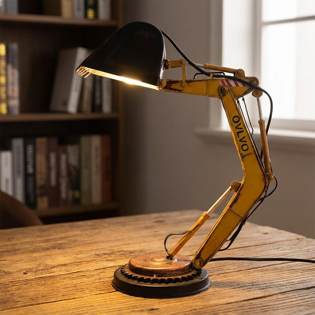 Table Lamp ABS 20.0 cm Industrial Yellow Excavator Desk Reading Light USB Powered Kids Bedroom Workstation Lighting | Thomler