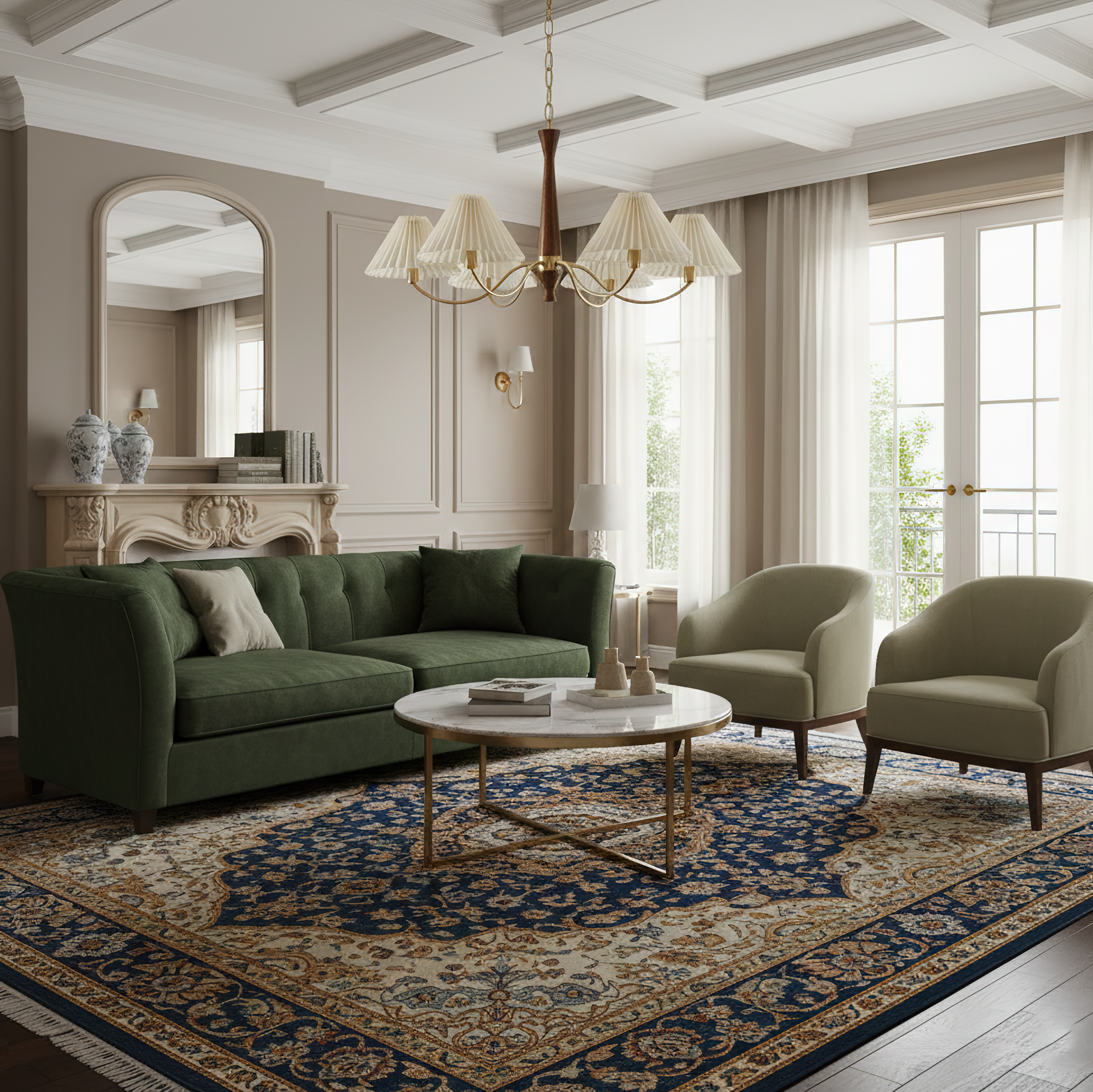Chandelier Wood Iron 27.6 in Beige Pleated Shade Dining Room Ceiling Light Fixture Adjustable Multi Arm | Thomler