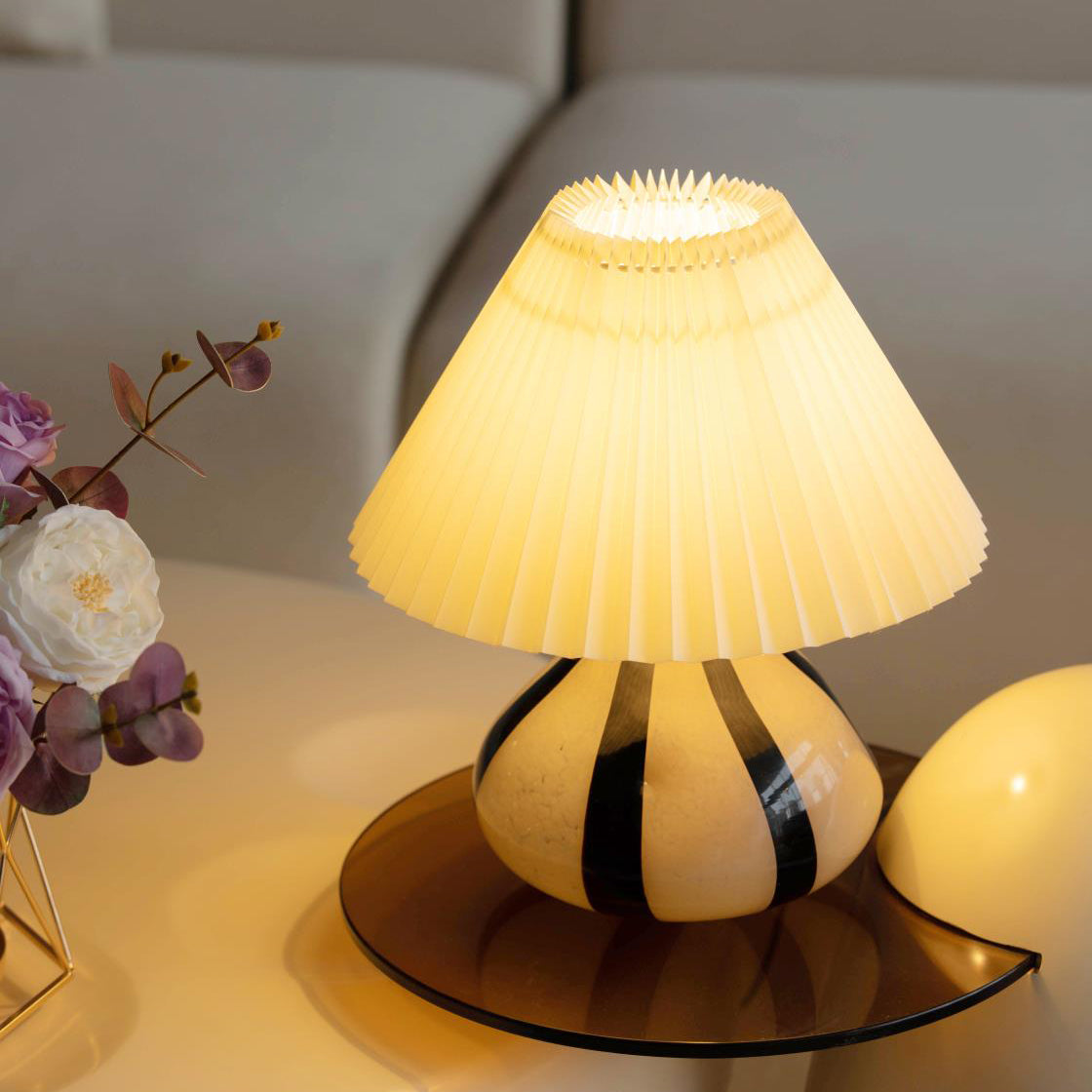 Table Lamp Glass 11.8 in Black White Indoor Lighting 5W LED E26 E27 Push Switch | Thomler