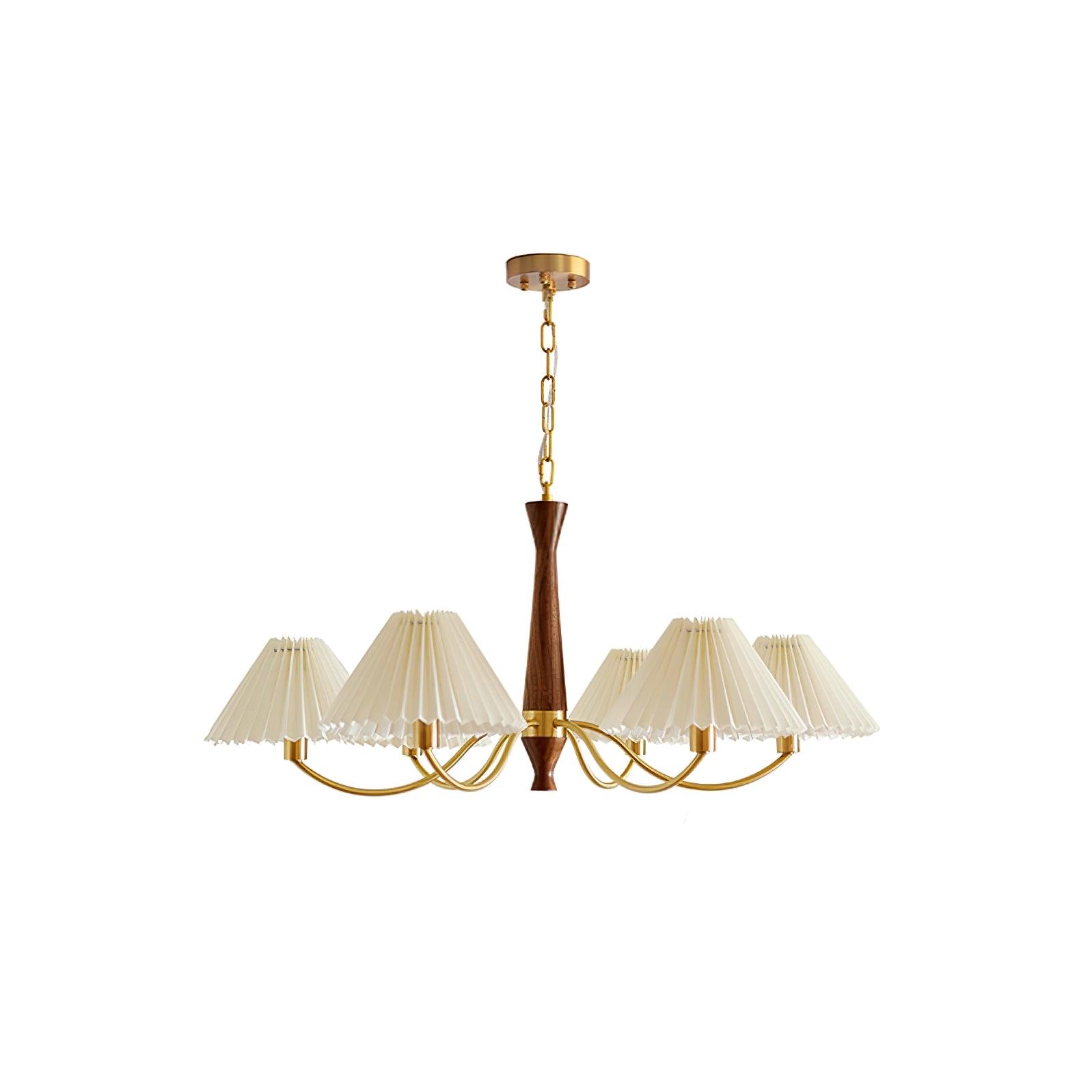 Chandelier Wood Iron 27.6 in Beige Pleated Shade Dining Room Ceiling Light Fixture Adjustable Multi Arm | Thomler