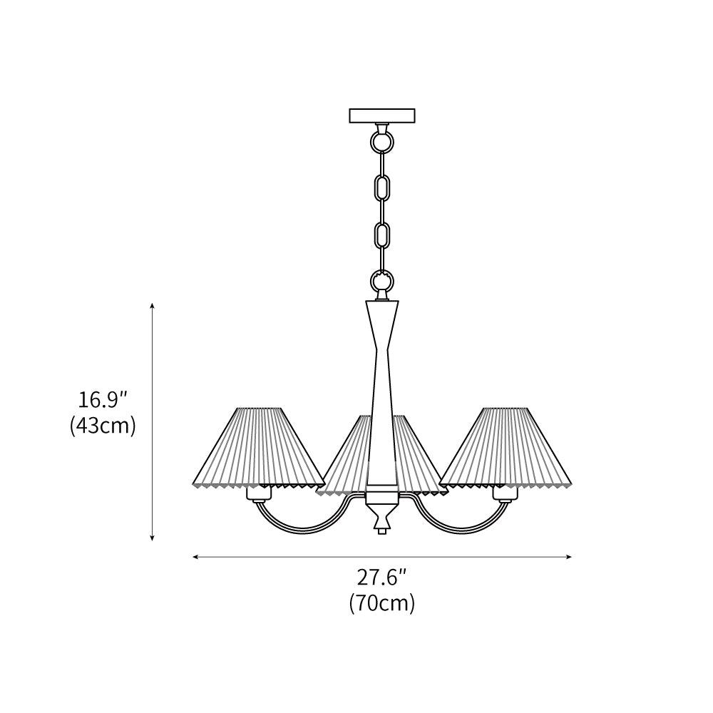 Chandelier Wood Iron 27.6 in Beige Pleated Shade Dining Room Ceiling Light Fixture Adjustable Multi Arm | Thomler