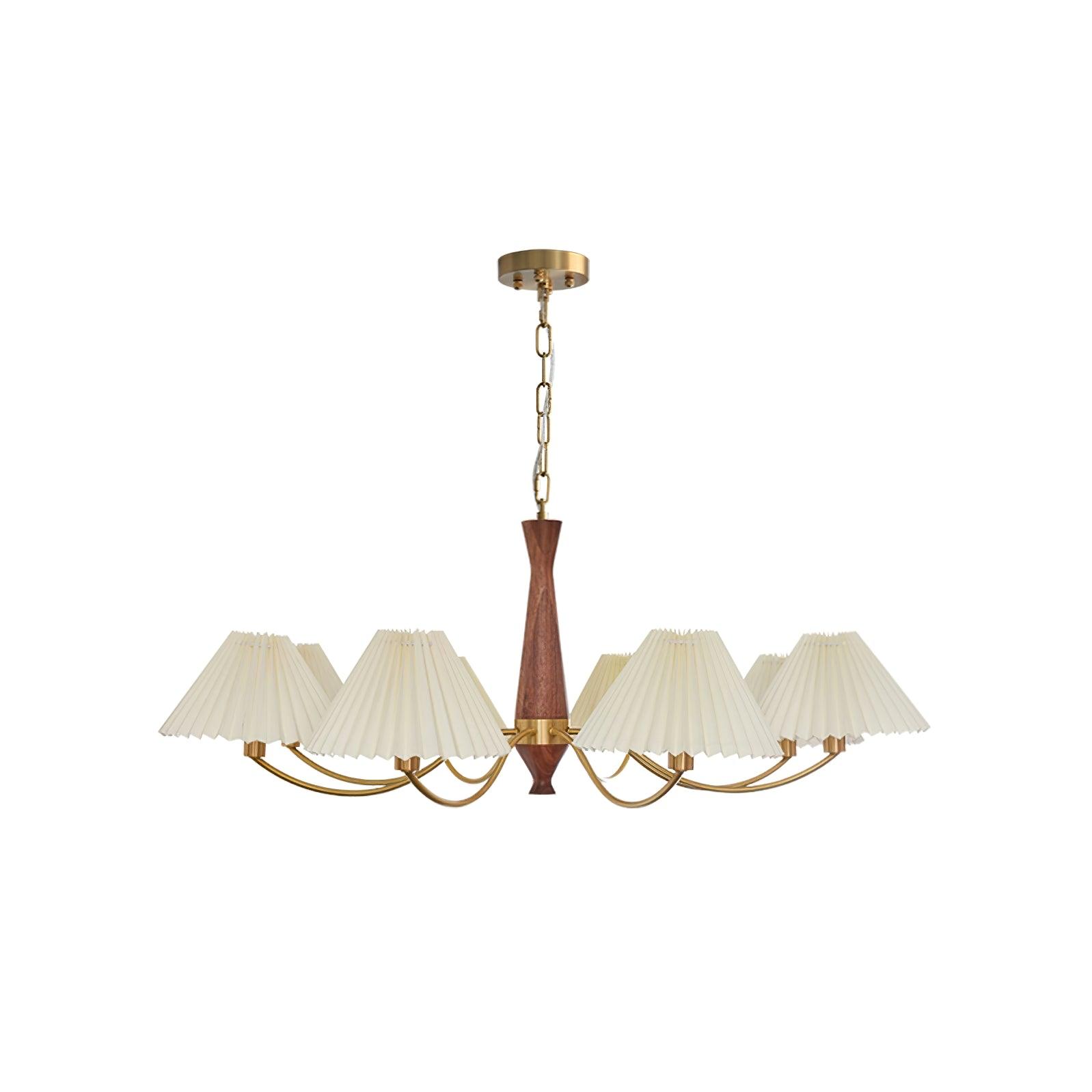 Chandelier Wood Iron 27.6 in Beige Pleated Shade Dining Room Ceiling Light Fixture Adjustable Multi Arm | Thomler