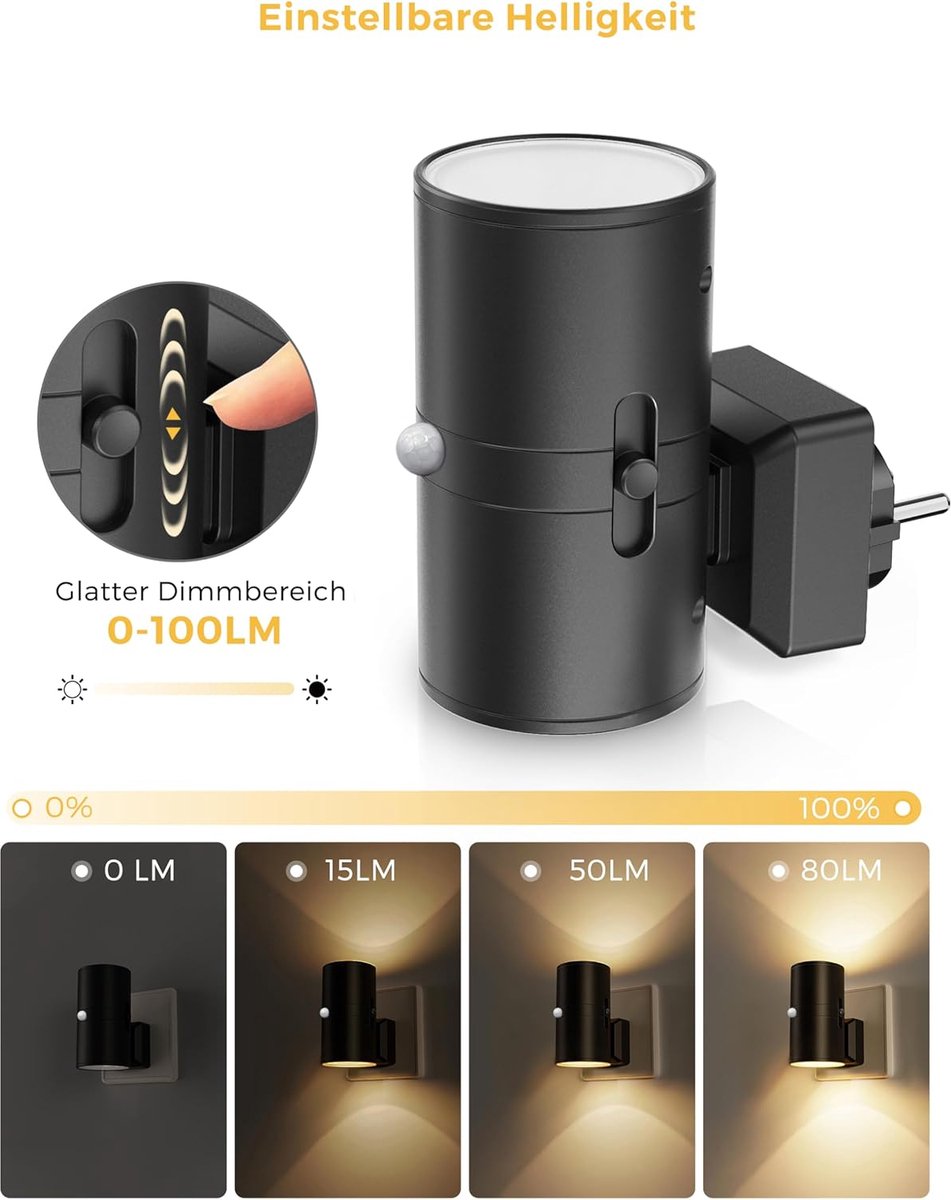Dimmable LED Night Light Plug-In Wall Lamp for Bedroom Hallway Nursery Outlet Socket Warm White Light Energy Saving | Thomler