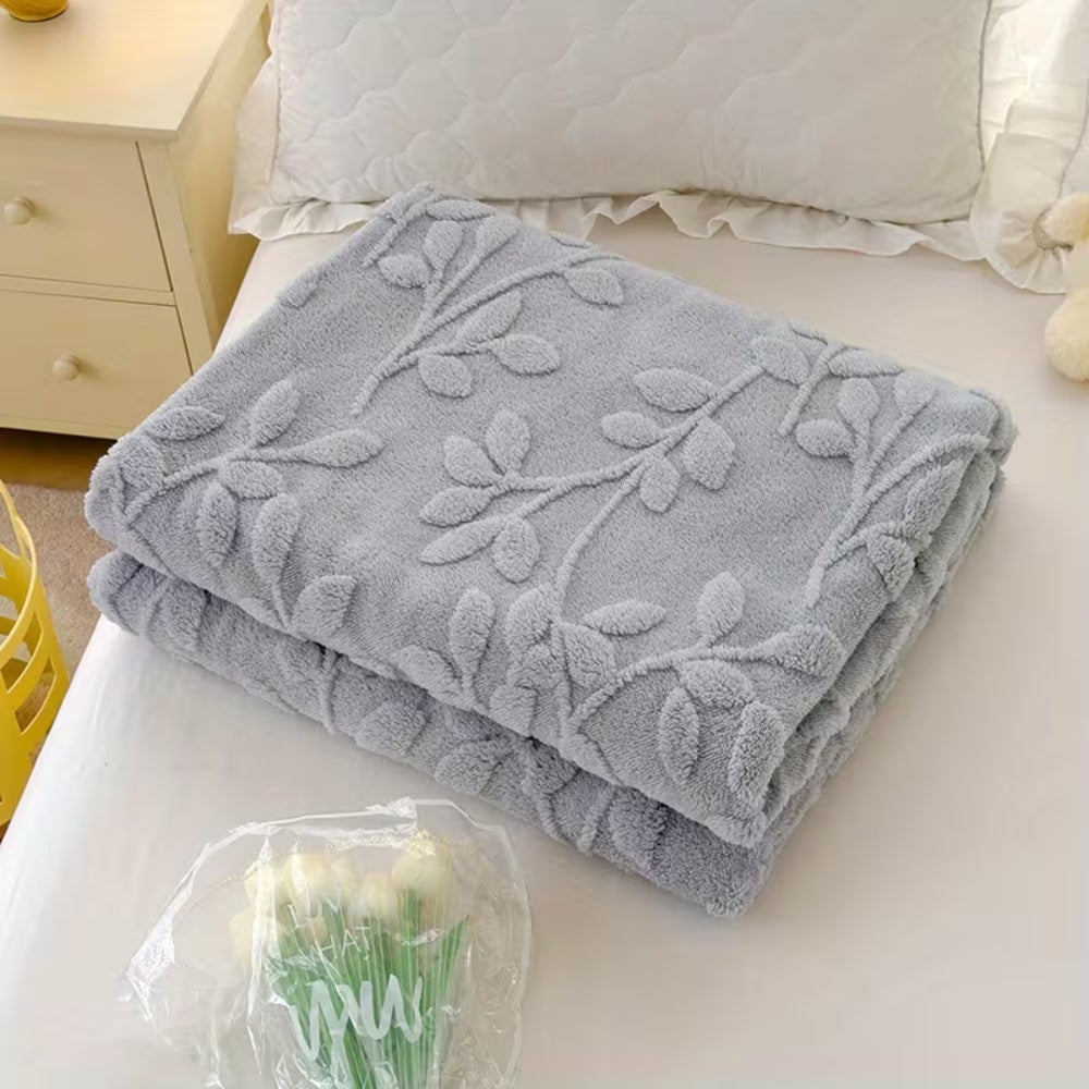 Textured Microfiber Fleece Throw Blanket – Botanical Relief Pattern, Machine Washable, All-Season – 4 Sizes | Thomler