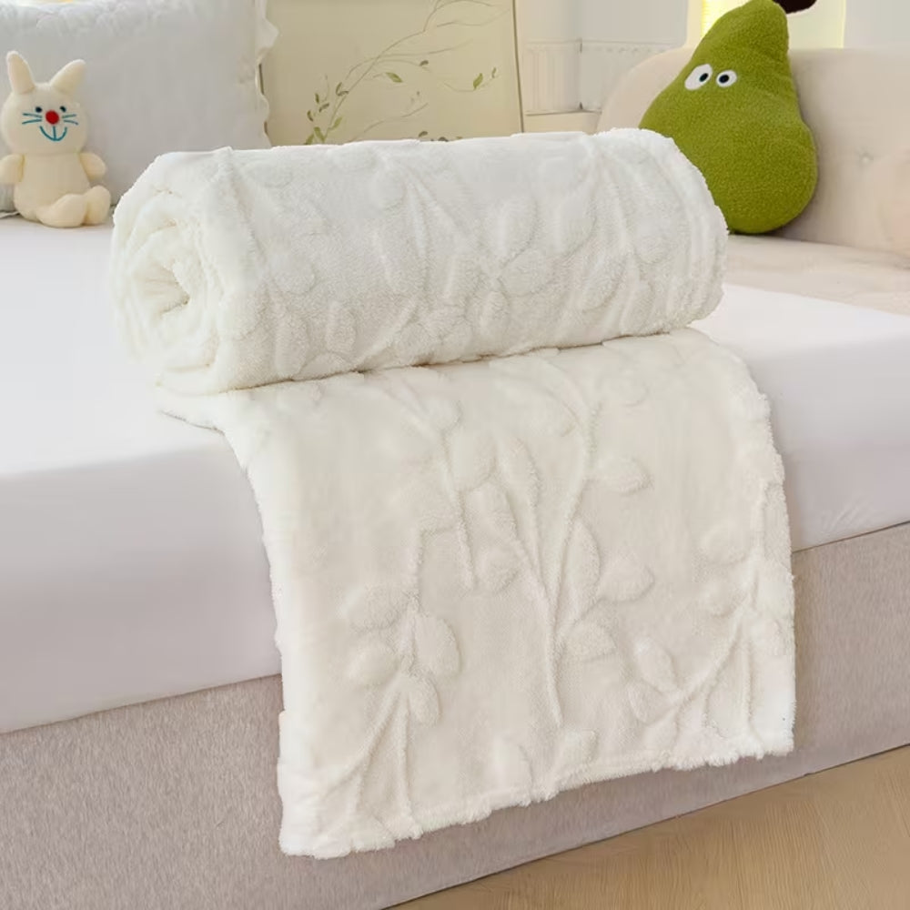 Textured Microfiber Fleece Throw Blanket – Botanical Relief Pattern, Machine Washable, All-Season – 4 Sizes | Thomler